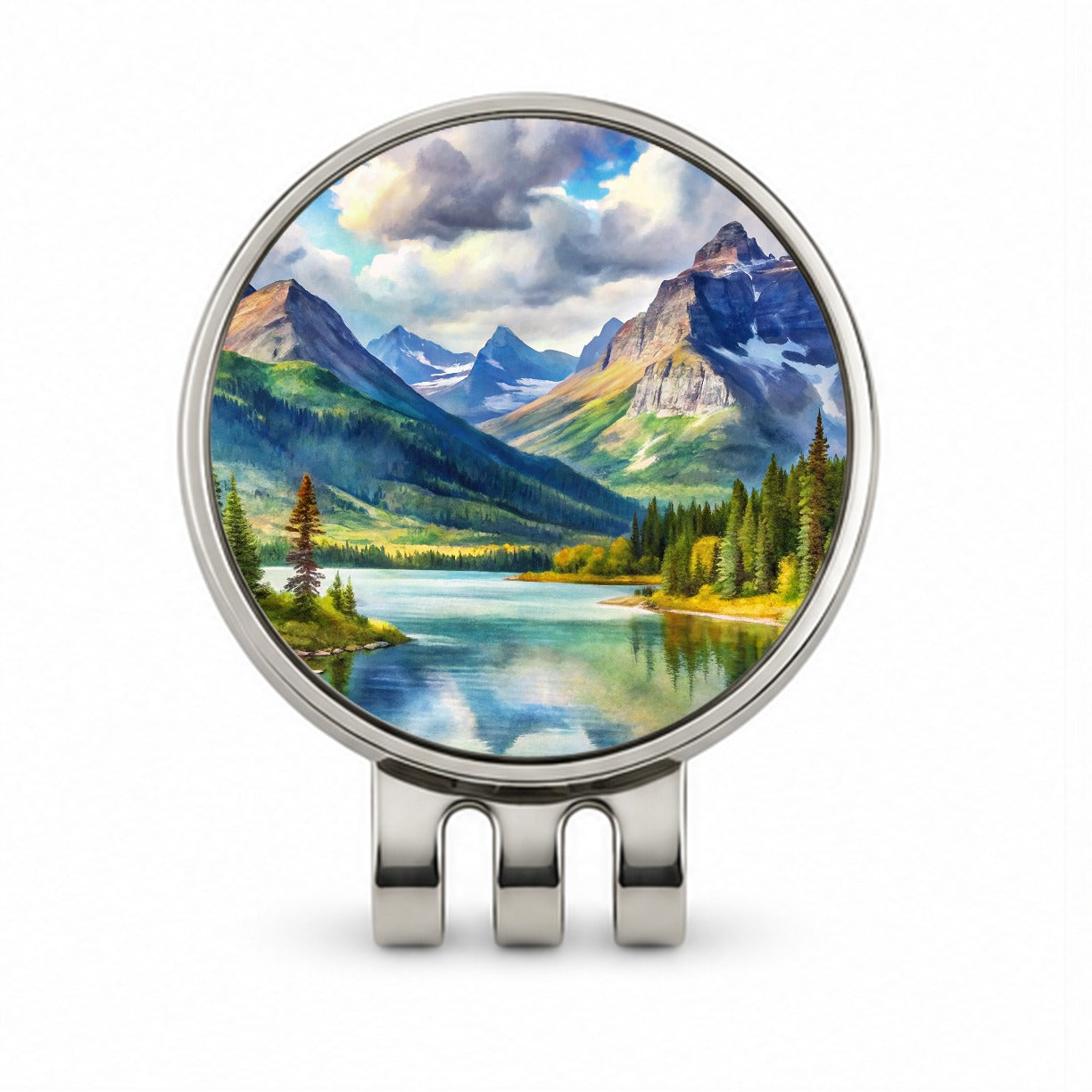 Glacier National Park Montana Watercolor Style Golf Hat Clip with Ball Marker