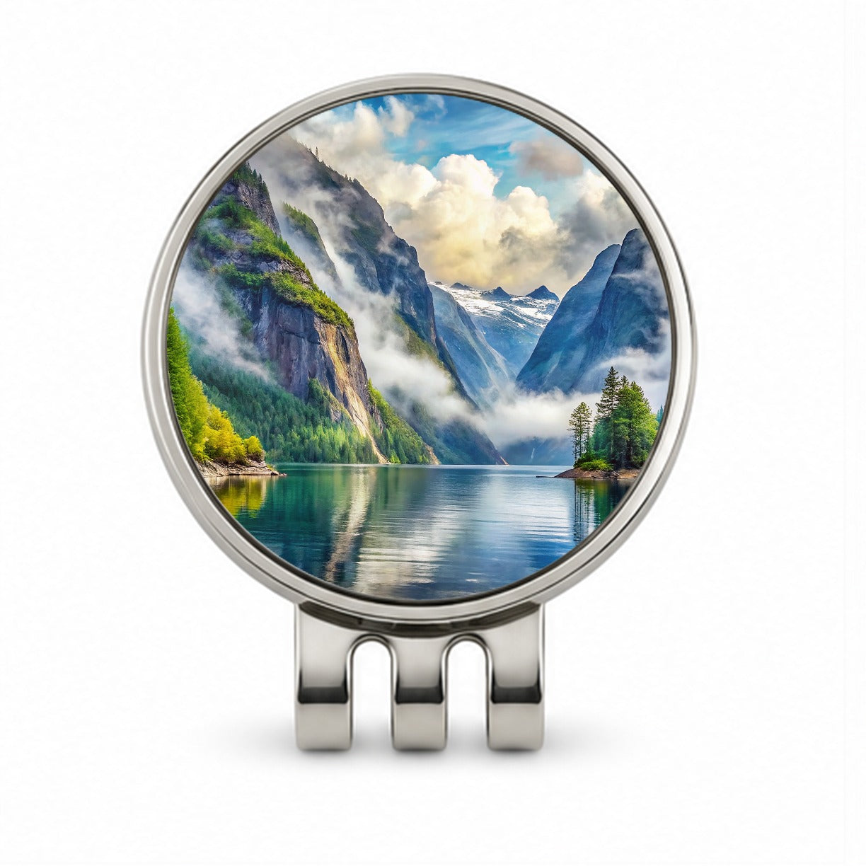 Misty Fjords National Monument Alaska Watercolor Style Golf Hat Clip with Ball Marker