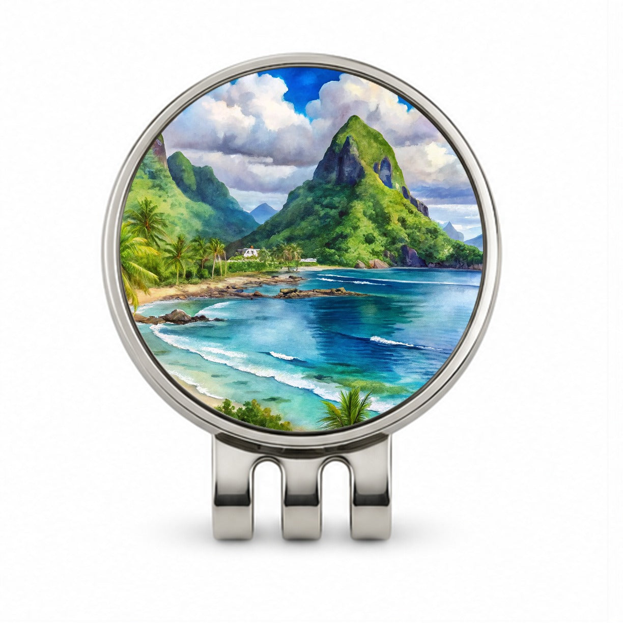 National Park of American Samoa Watercolor Style Golf Hat Clip with Ball Marker