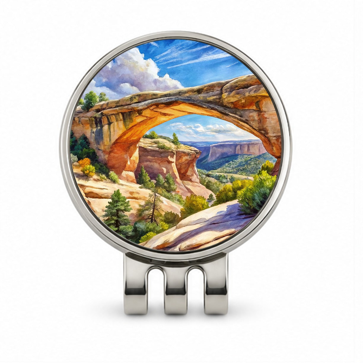 Natural Bridges National Monument Utah Watercolor Style Golf Hat Clip with Ball Marker