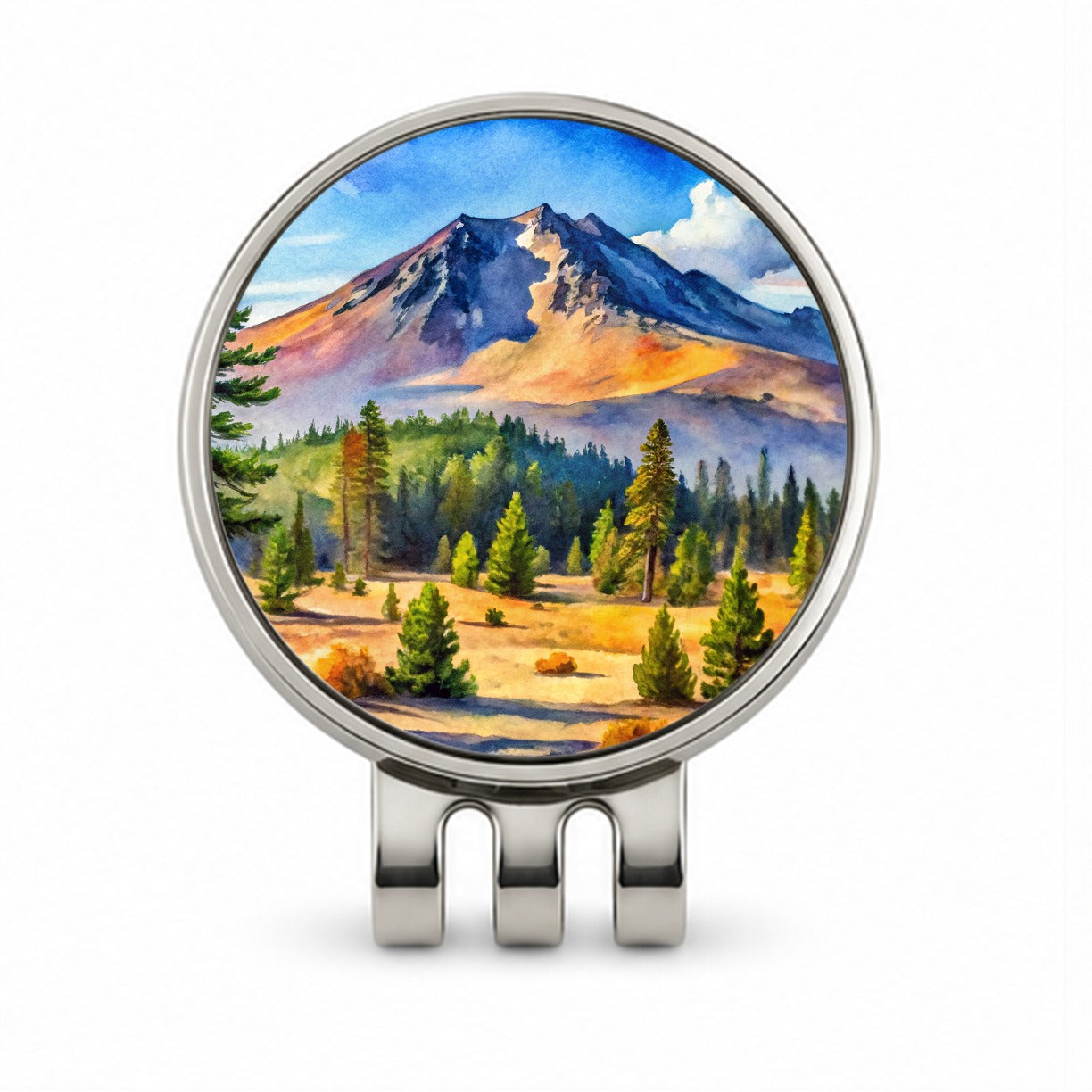 Newberry Volcanic National Monument Oregon Watercolor Style Golf Hat Clip with Ball Marker