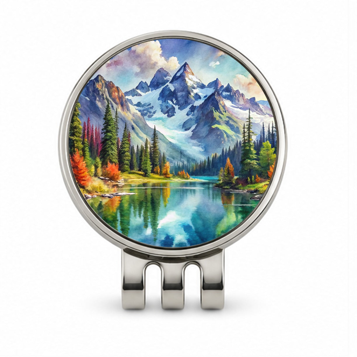North Cascades National Park Washington Watercolor Style Golf Hat Clip with Ball Marker