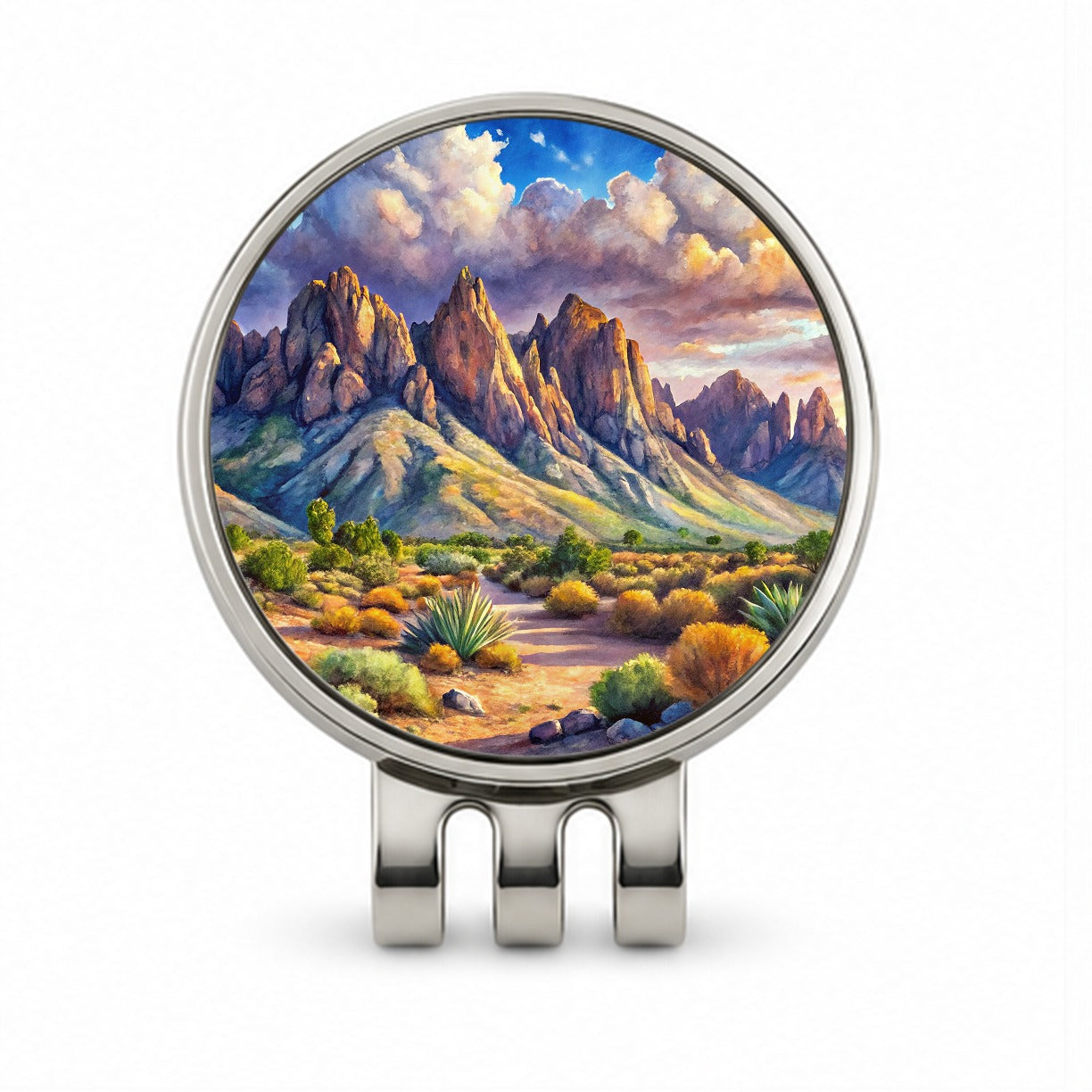 Organ Mountains-Desert Peaks National Monument New Mexico Watercolor Style Golf Hat Clip with Ball Marker