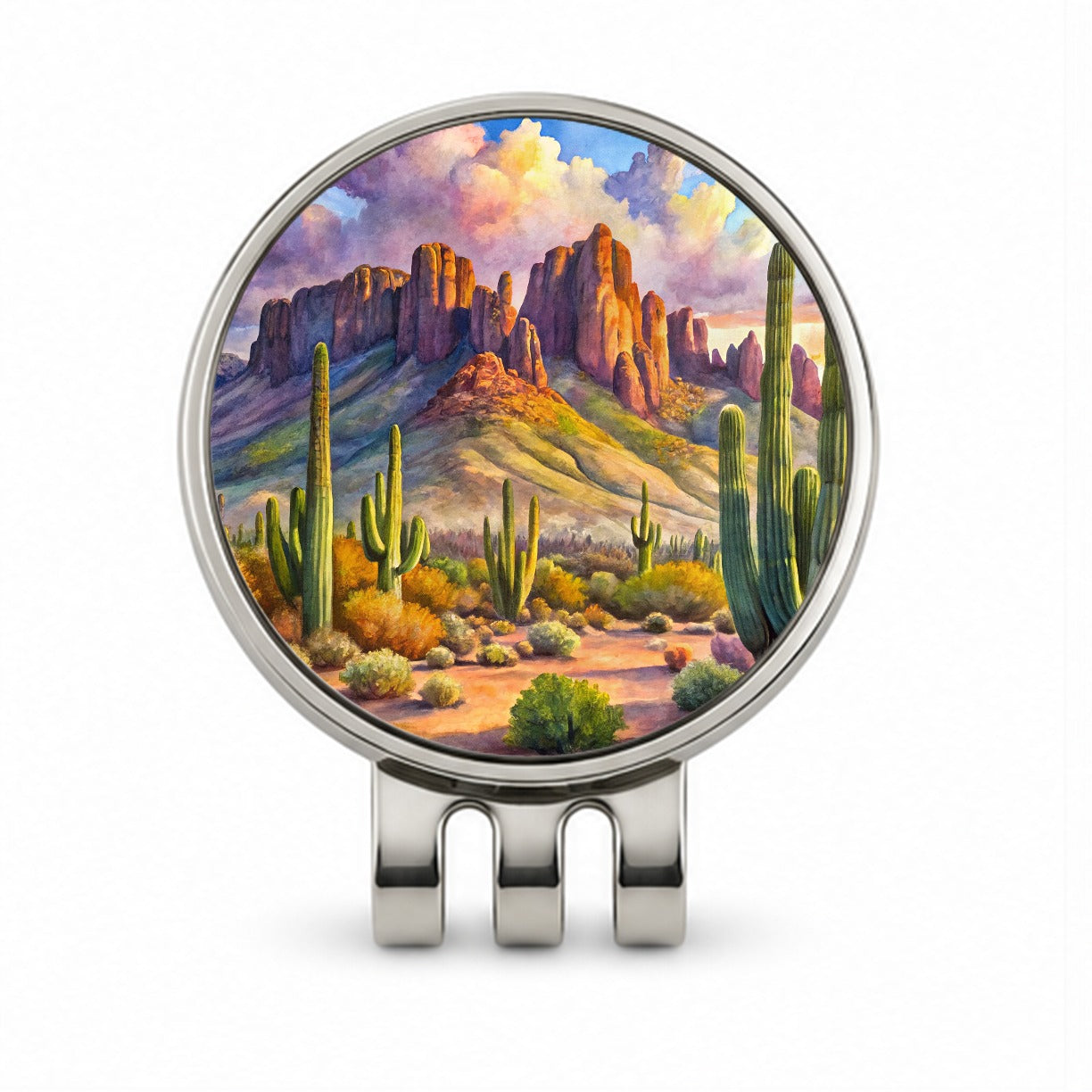 Organ Pipe Cactus National Monument Arizona Watercolor Style Golf Hat Clip with Ball Marker