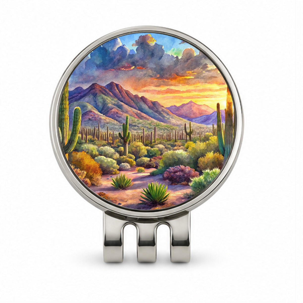 Saguaro National Park Arizona Watercolor Style Golf Hat Clip with Ball Marker
