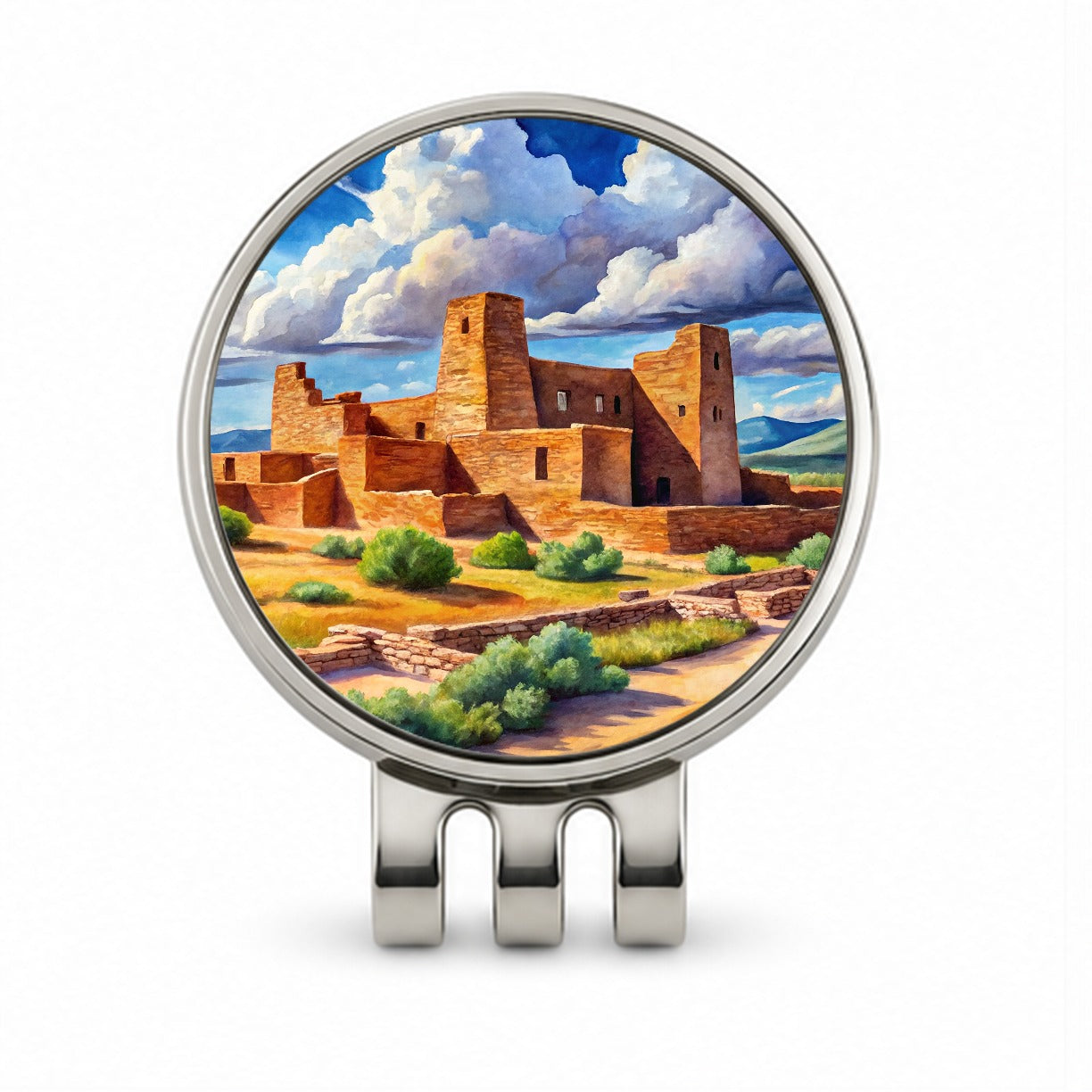 Salinas Pueblo Missions National Monument New Mexico Watercolor Style Golf Hat Clip with Ball Marker