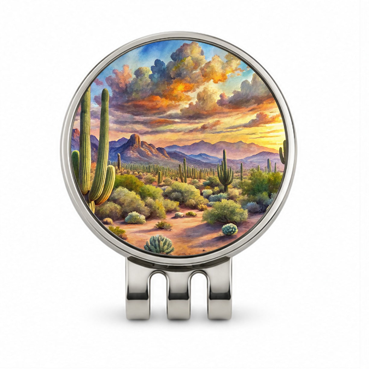 Sonoran Desert National Monument Arizona Watercolor Style Golf Hat Clip with Ball Marker