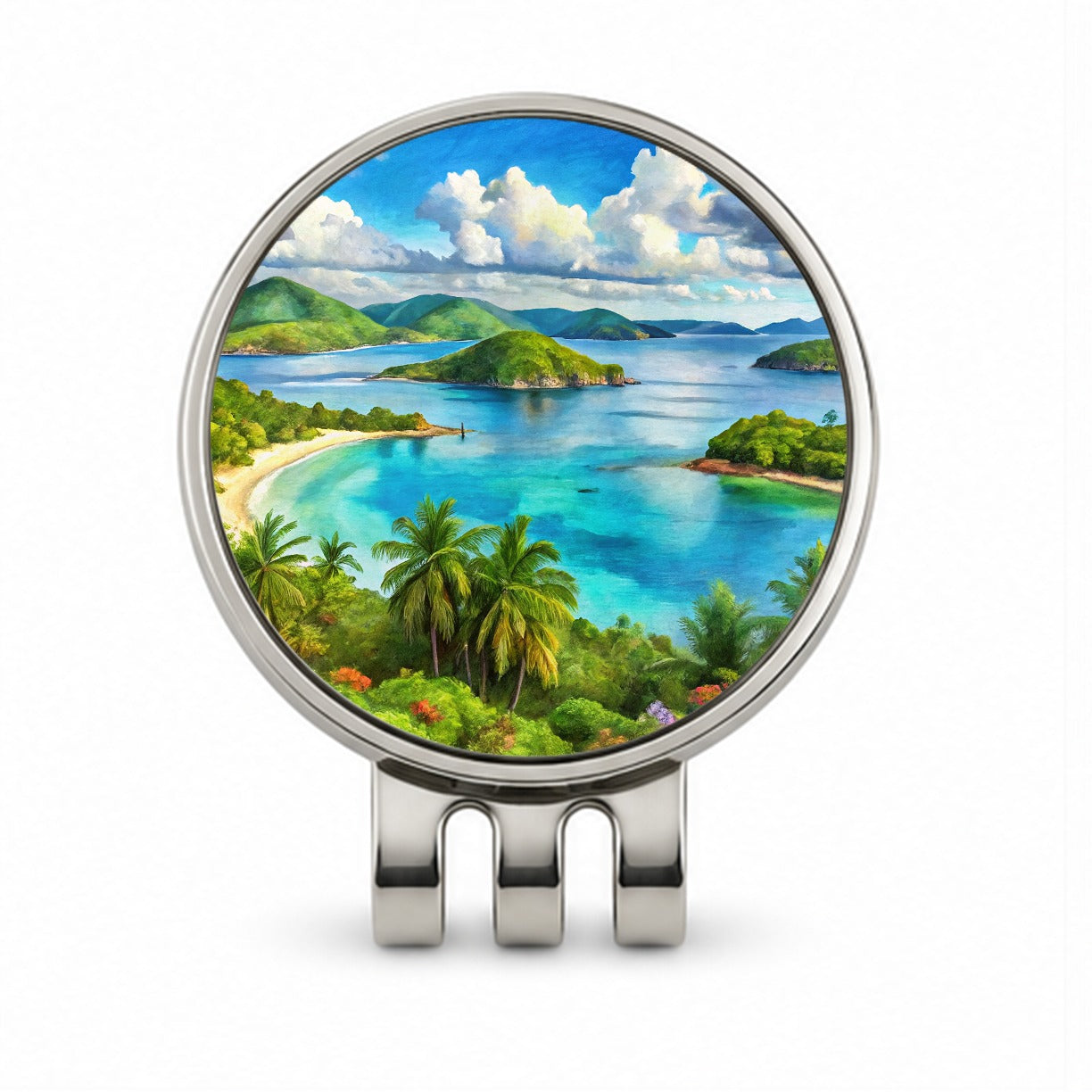 Virgin Islands National Park Watercolor Style Golf Hat Clip with Ball Marker