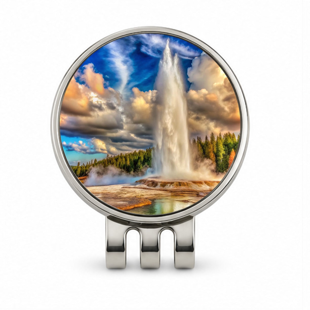 Yellowstone National Park Old Faithful Watercolor Style Golf Hat Clip with Ball Marker