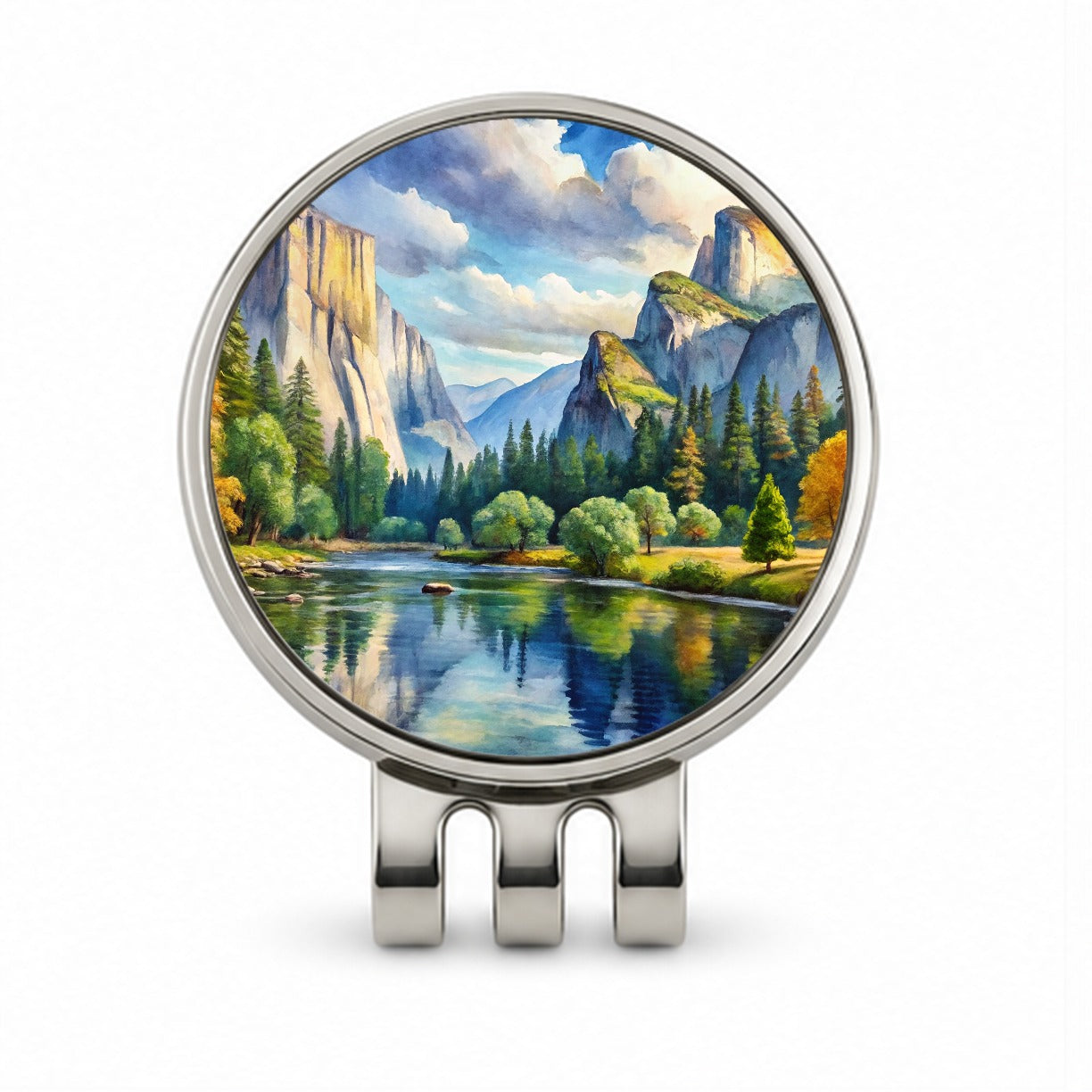 Yosemite National Park California Watercolor Style Golf Hat Clip with Ball Marker