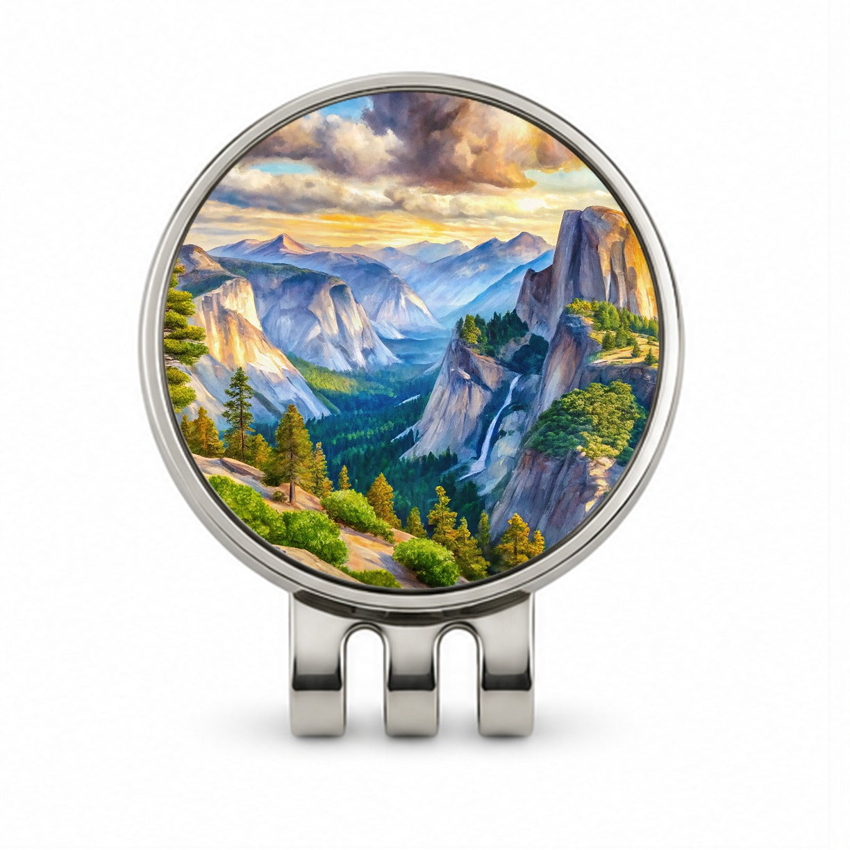 Yosemite National Park Glacier Point Watercolor Style Golf Hat Clip with Ball Marker