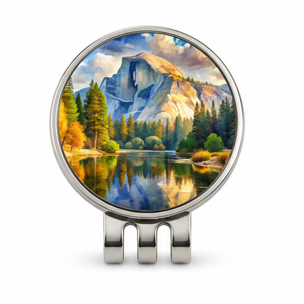 Yosemite National Park Half Dome Watercolor Style Golf Hat Clip with Ball Marker
