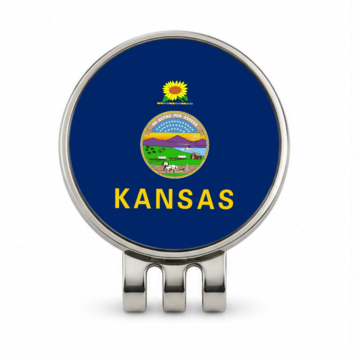Kansas KS State Flag Golf Hat Clip with Ball Marker