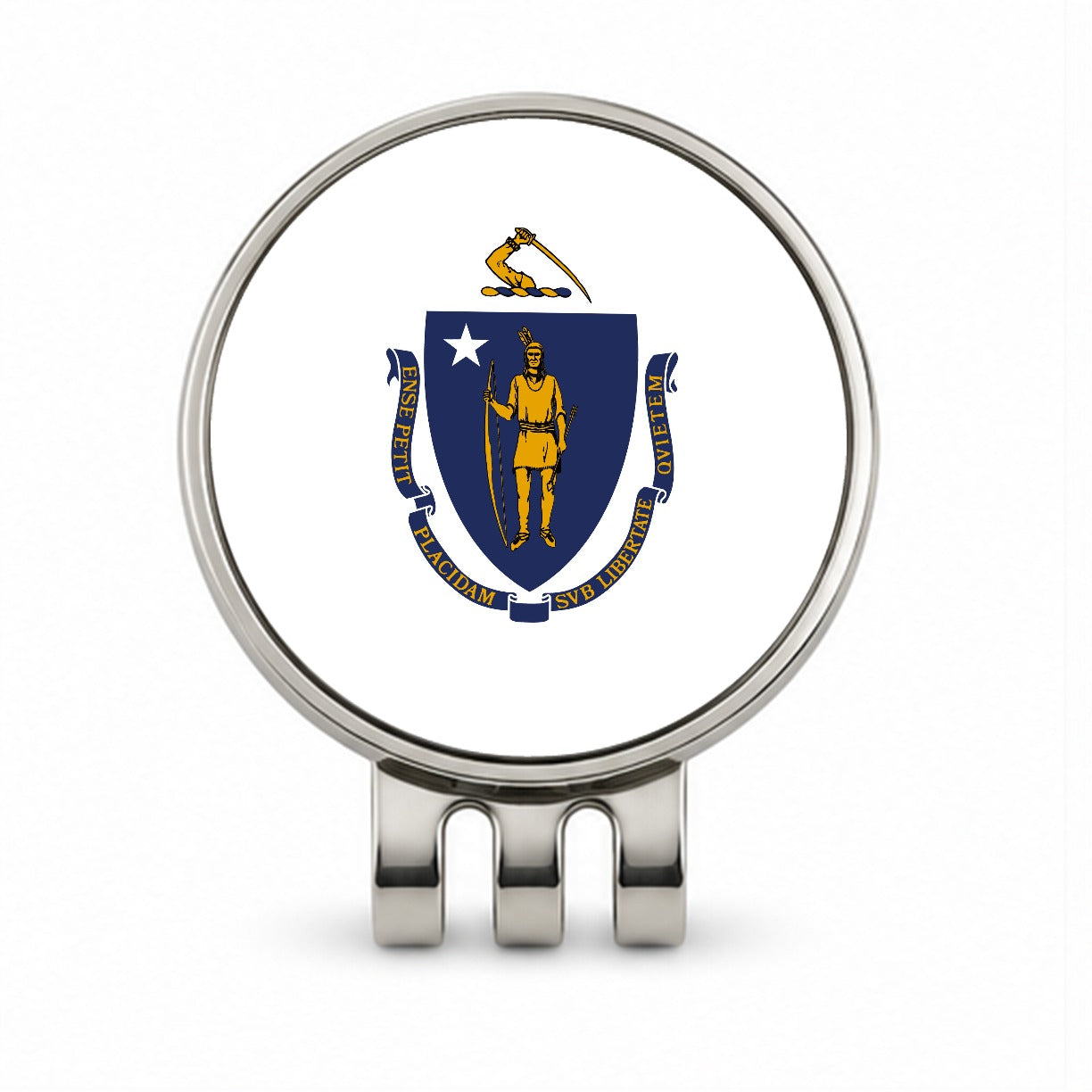 Massachusetts MA State Flag Golf Hat Clip with Ball Marker