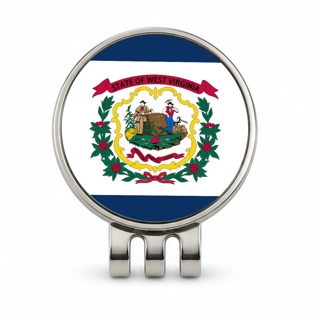 West Virginia WV State Flag Golf Hat Clip with Ball Marker