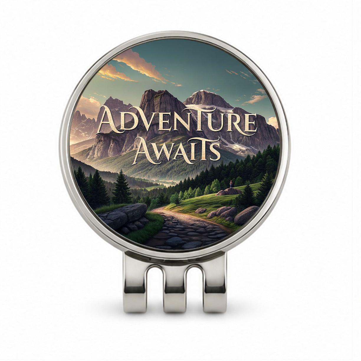 Adventure Awaits Mountains Hiking Camping Golf Hat Clip with Ball Marker