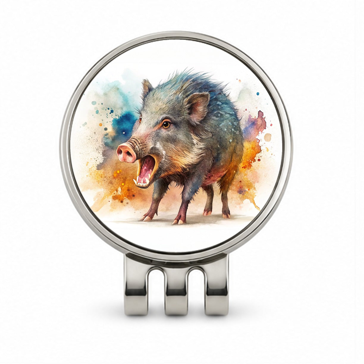 Angry Javelina Watercolor Golf Hat Clip with Ball Marker