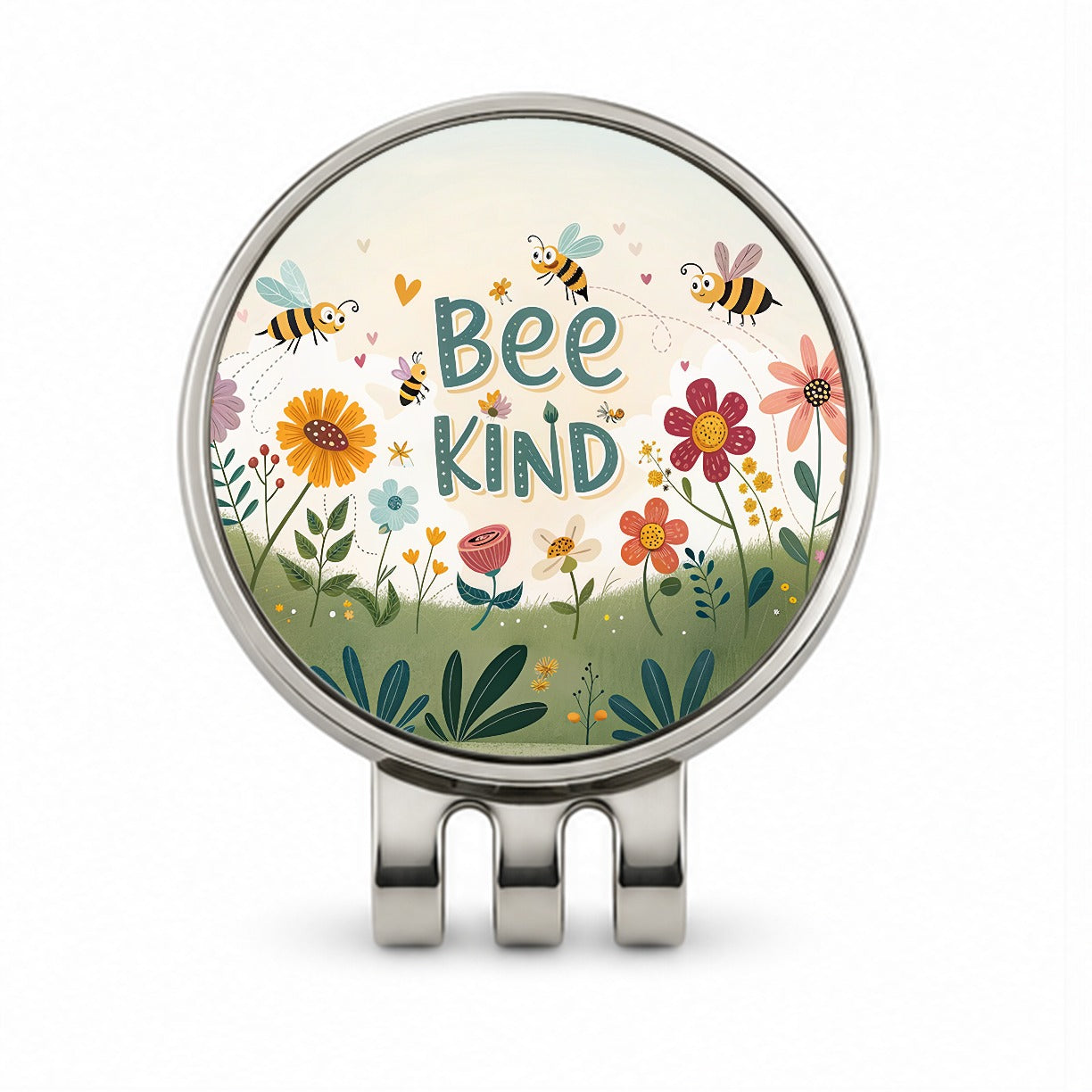 Be Bee Kind With Floral Bees Design Golf Hat Clip with Ball Marker