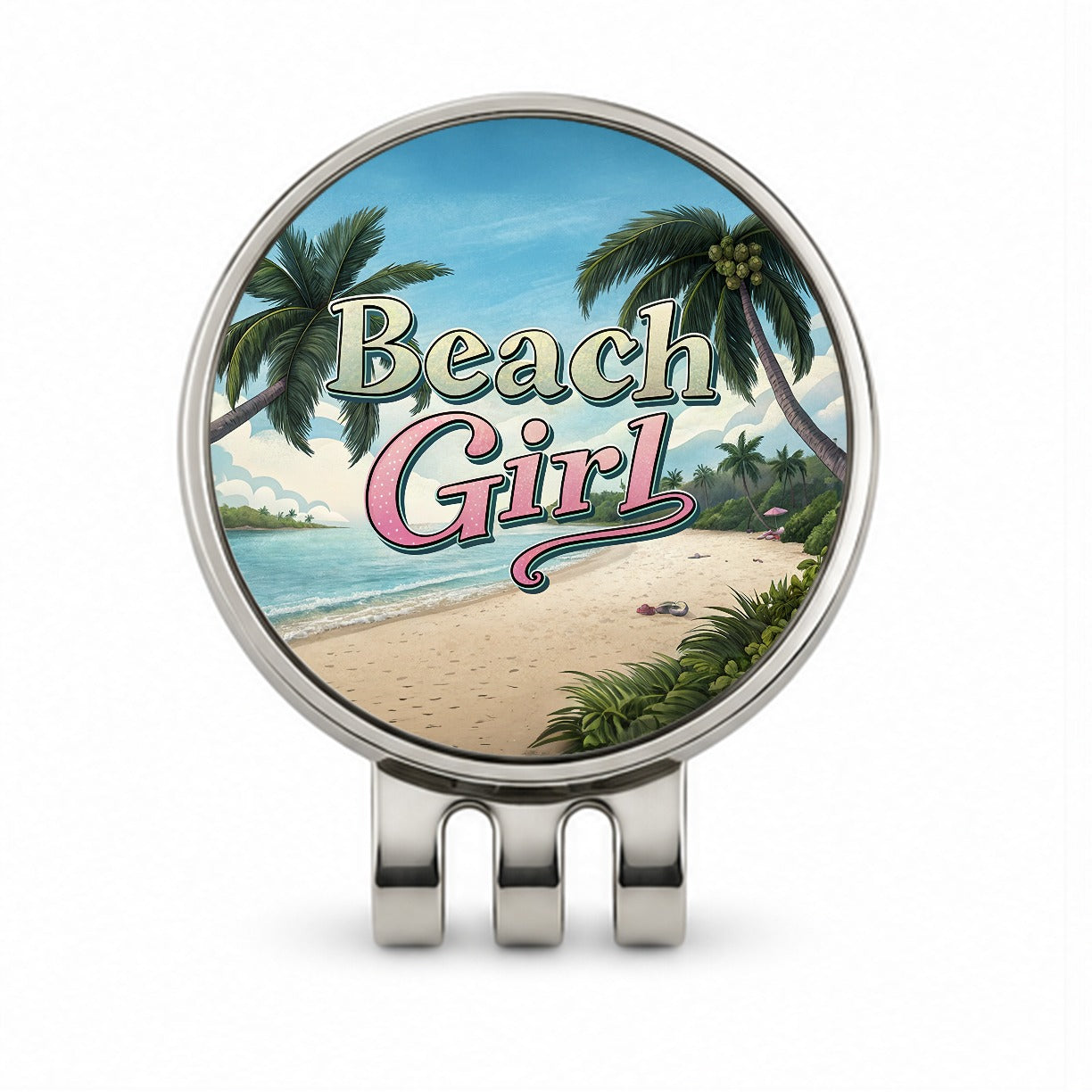 Beach Girl Tropical Beach Palm Trees Golf Hat Clip with Ball Marker