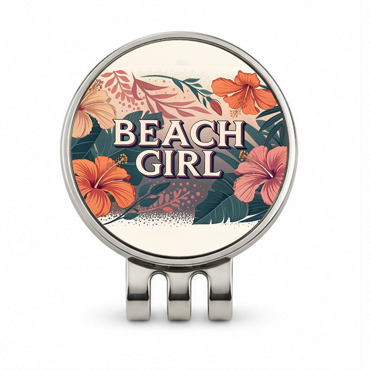 Beach Girl Tropical Hibiscus Flowers Golf Hat Clip with Ball Marker