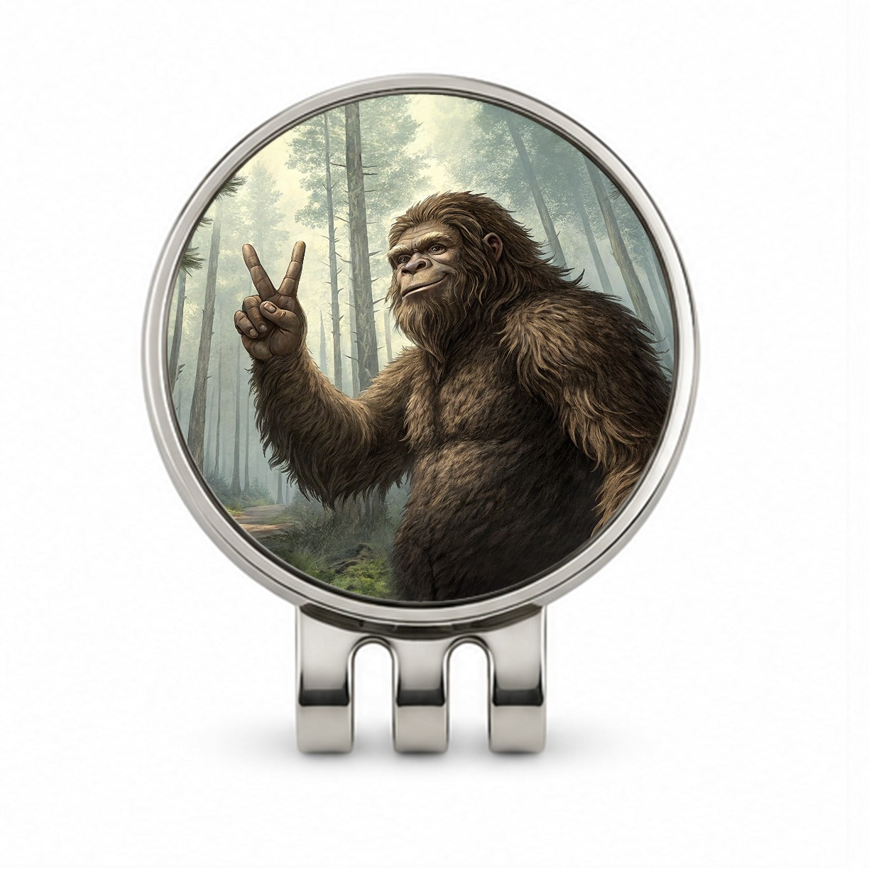 Big Foot Giving The Peace Sign Golf Hat Clip with Ball Marker