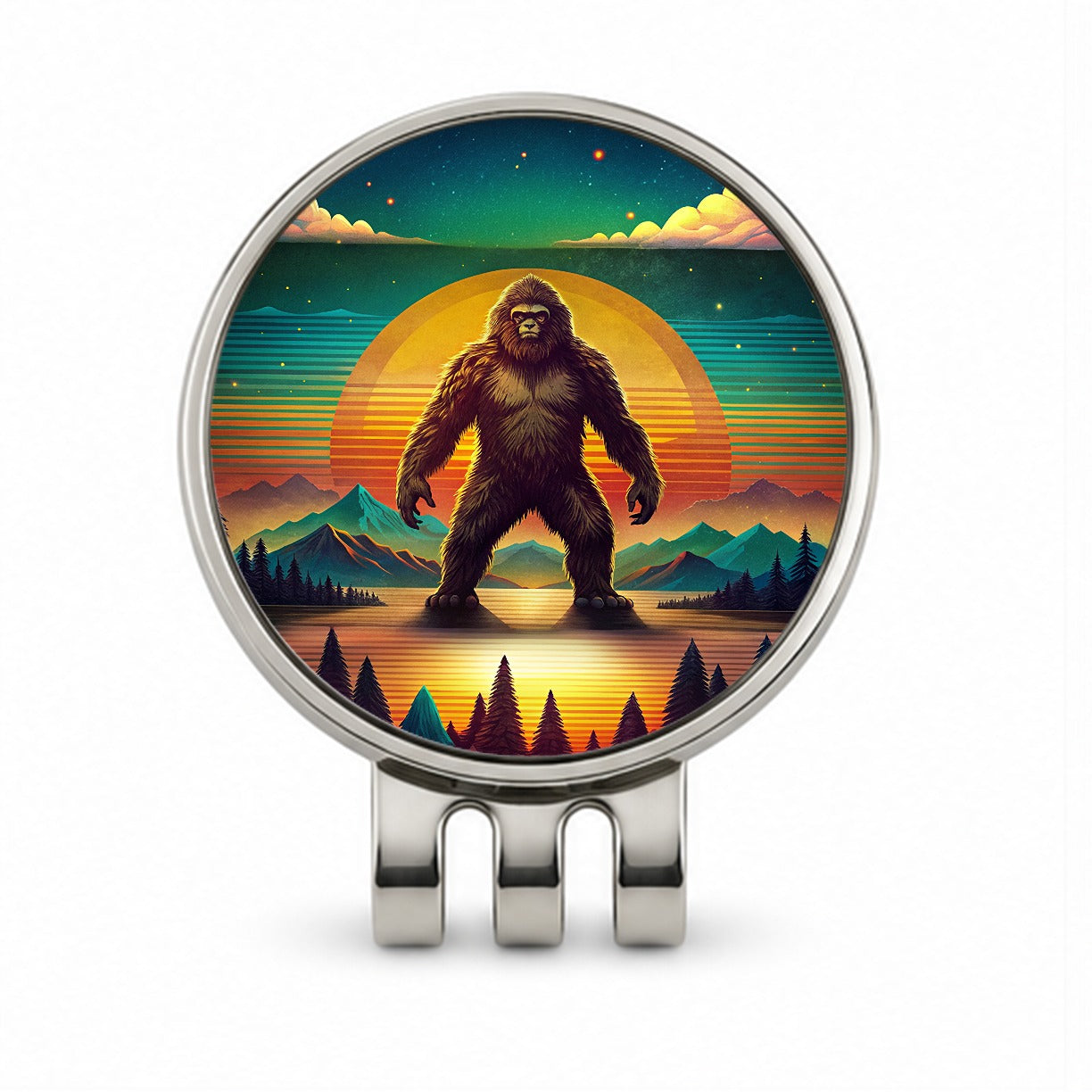 Big Foot Retro Sunset Golf Hat Clip with Ball Marker