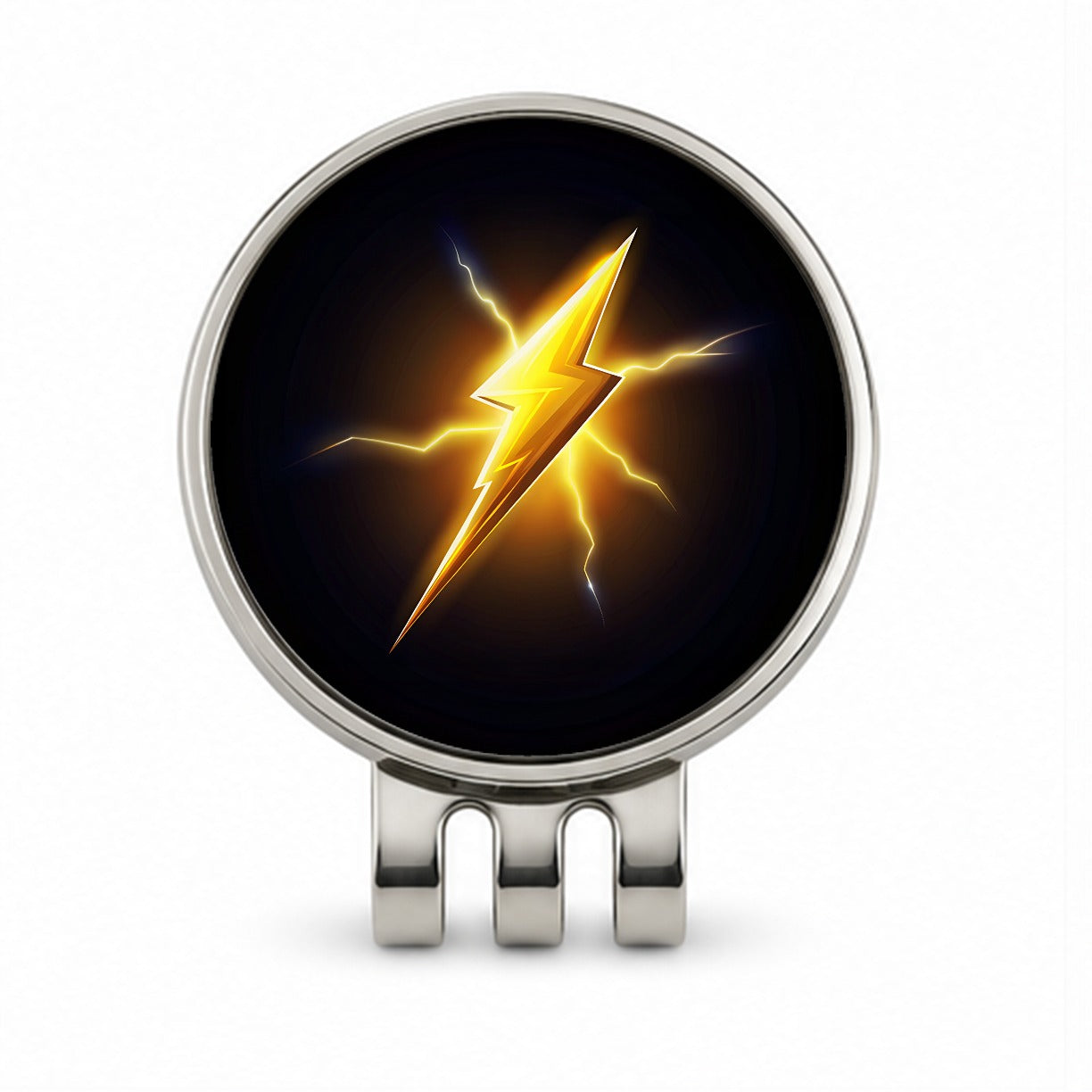 Cartoon Lightning Bolt On Black Golf Hat Clip with Ball Marker