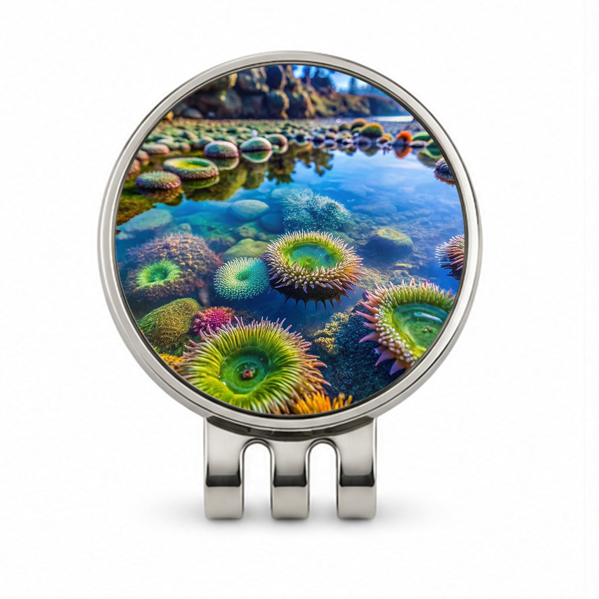 Colorful Ocean Beach Tide Pool Golf Hat Clip with Ball Marker