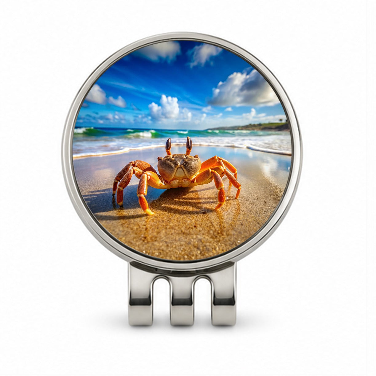 Crab On The Beach Golf Hat Clip with Ball Marker