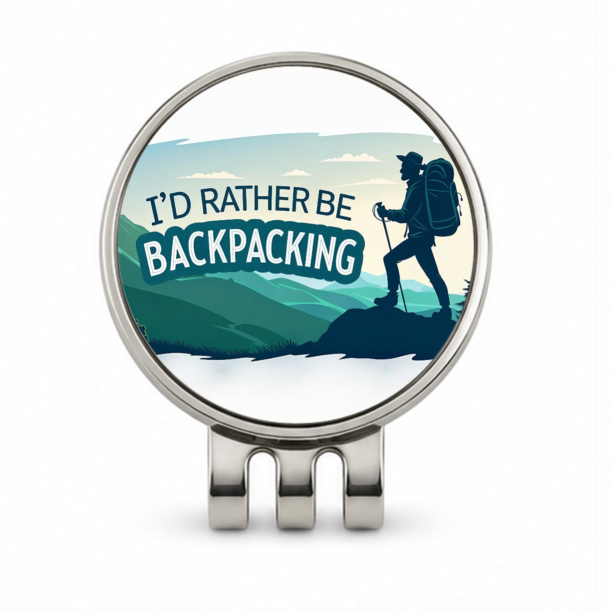 I'd Rather Be Backpacking Traveling Hiking Golf Hat Clip with Ball Marker