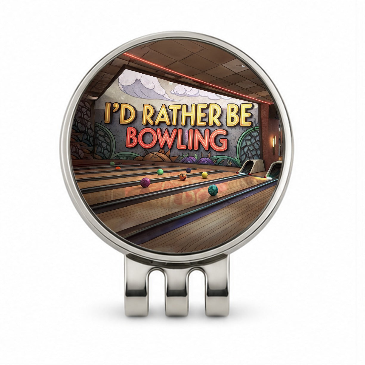 I'd Rather Be Bowling Alley Golf Hat Clip with Ball Marker