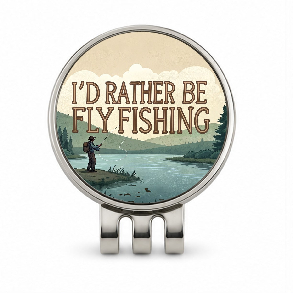 I'd Rather Be Fly Fishing Golf Hat Clip with Ball Marker