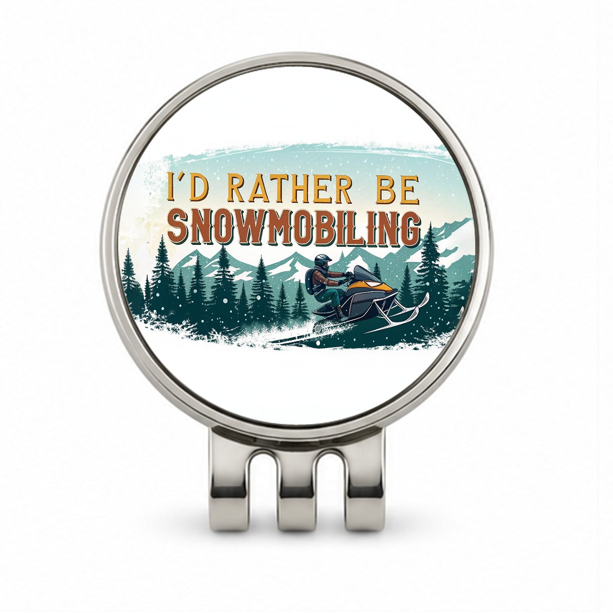 I'd Rather Be Snowmobiling Snowmobile Golf Hat Clip with Ball Marker