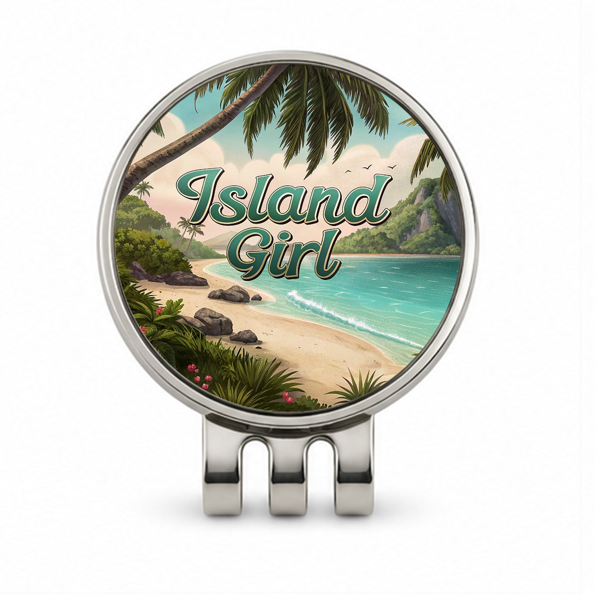 Island Girl Tropical Beach Palm Trees Golf Hat Clip with Ball Marker