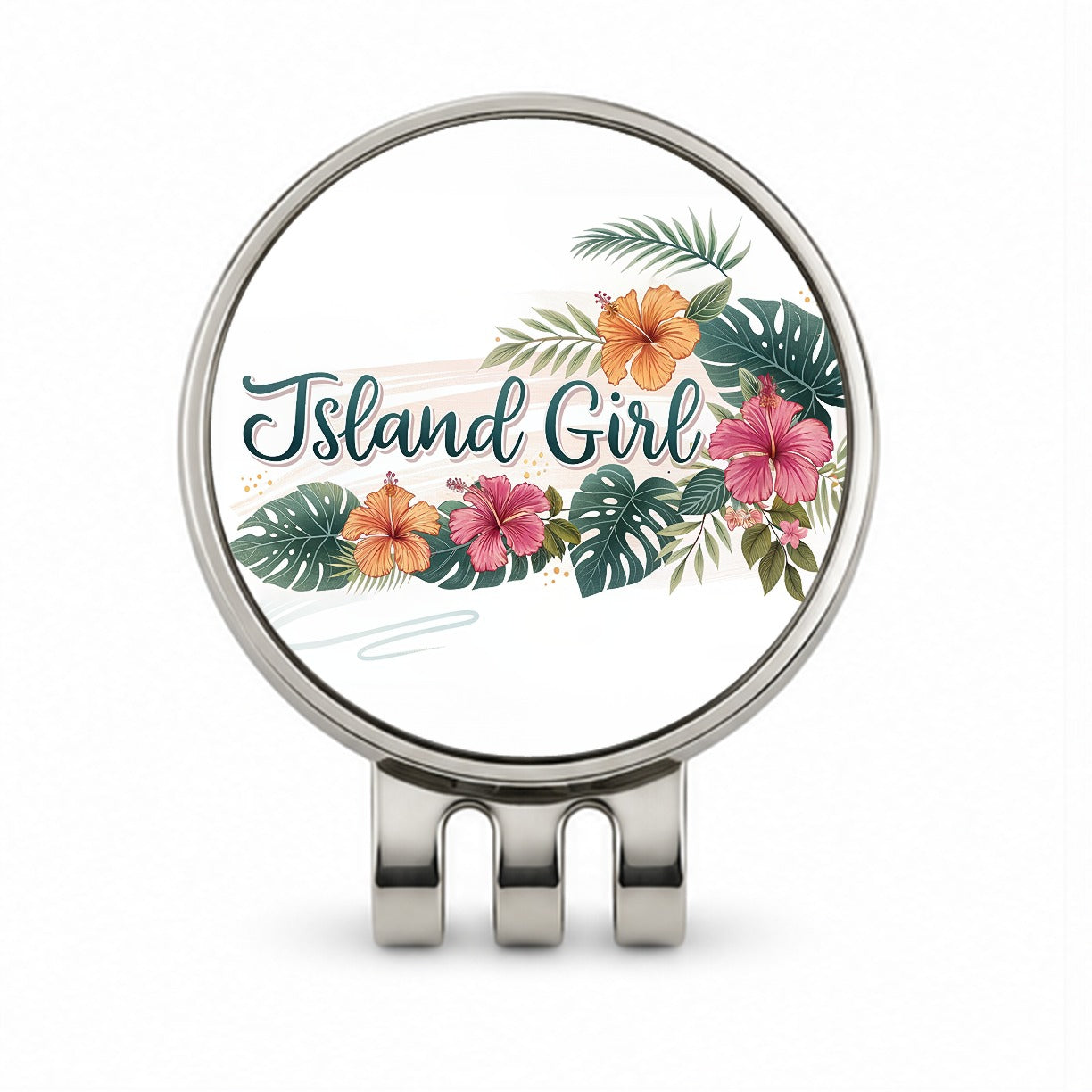 Island Girl Tropical Hibiscus Flowers Golf Hat Clip with Ball Marker