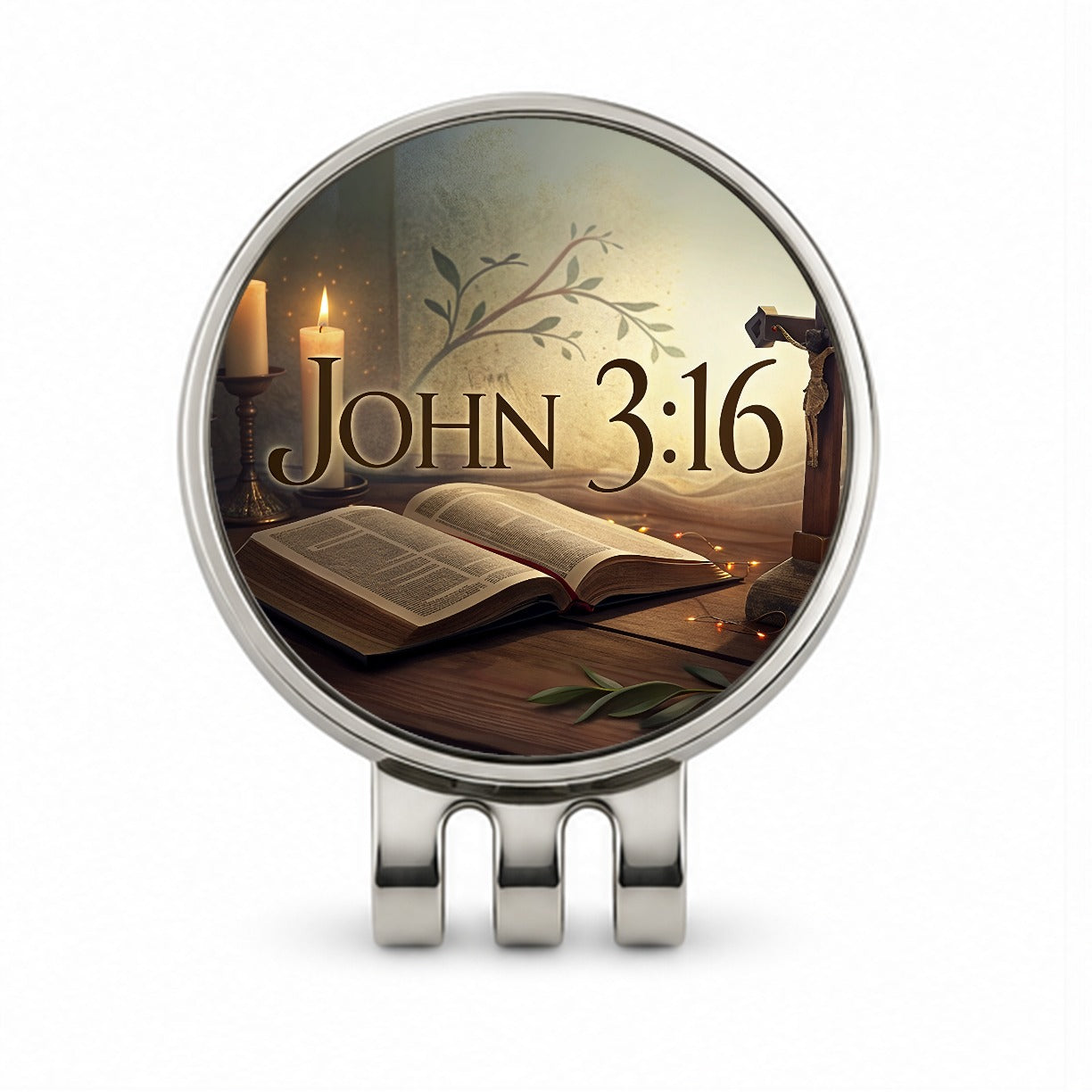 John 3-16 Bible Religious Verse Golf Hat Clip with Ball Marker