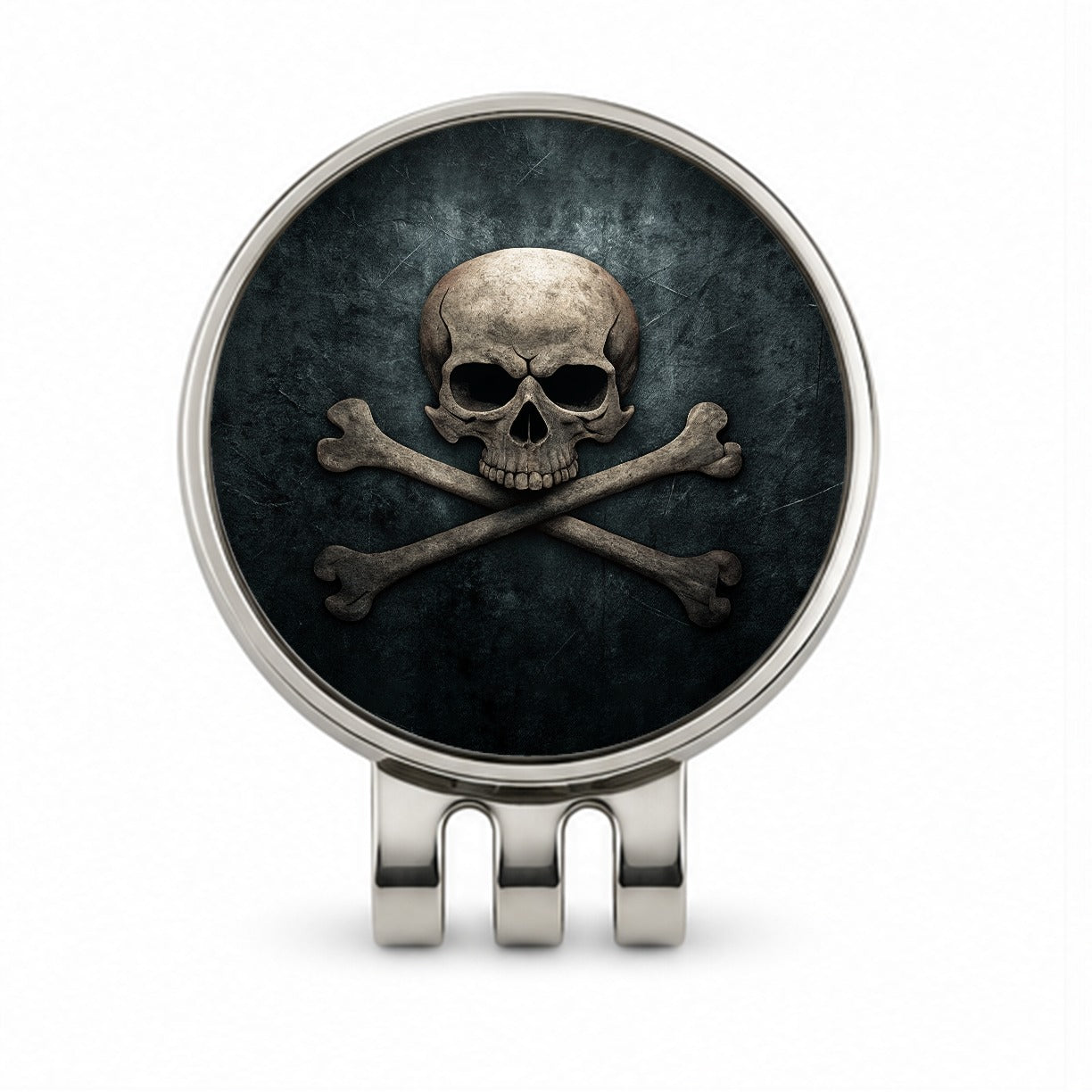 Pirate Skull and Crossbones Dark Rustic Golf Hat Clip with Ball Marker