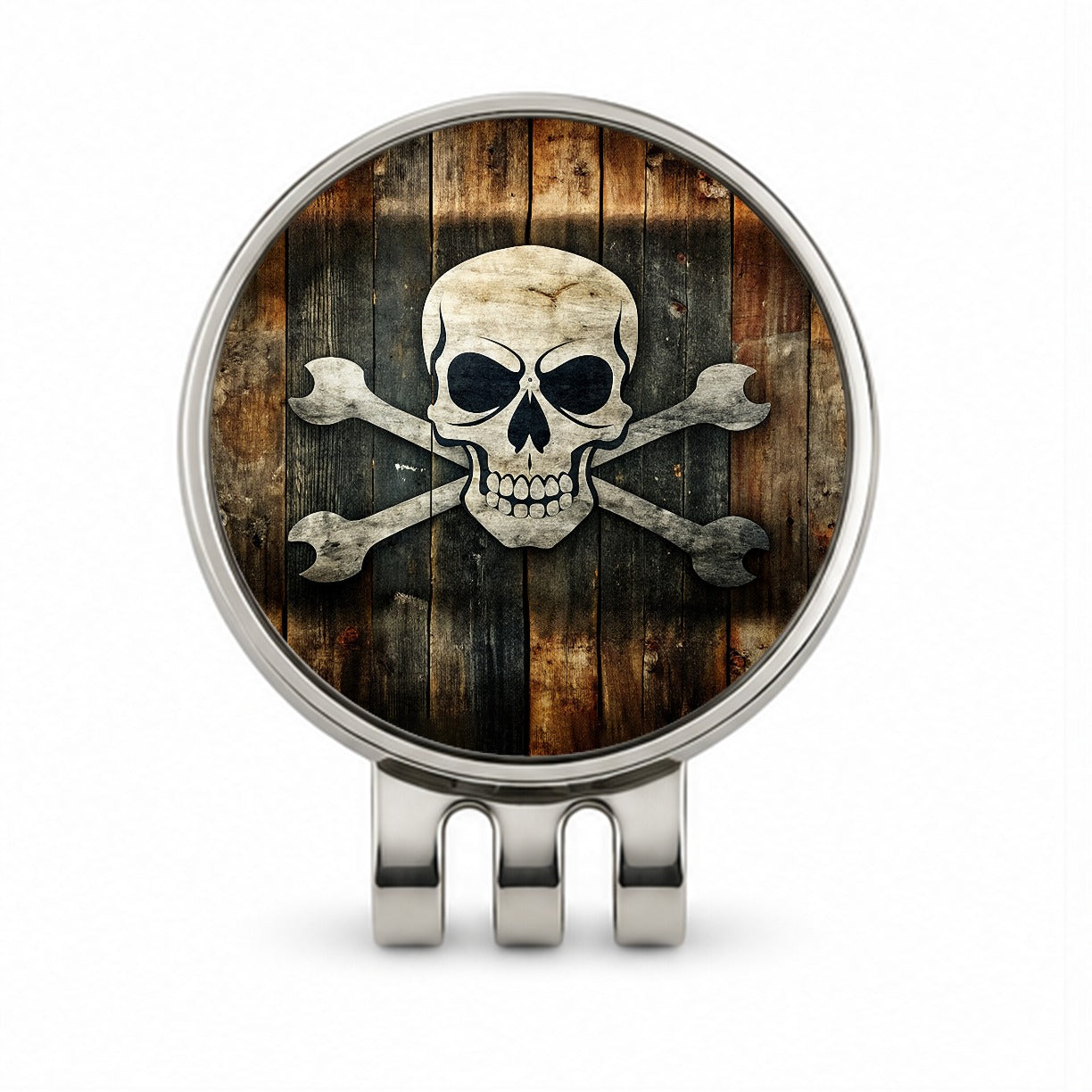 Pirate Skull And Crossbones Jolly Roger Rustic Planks Golf Hat Clip with Ball Marker