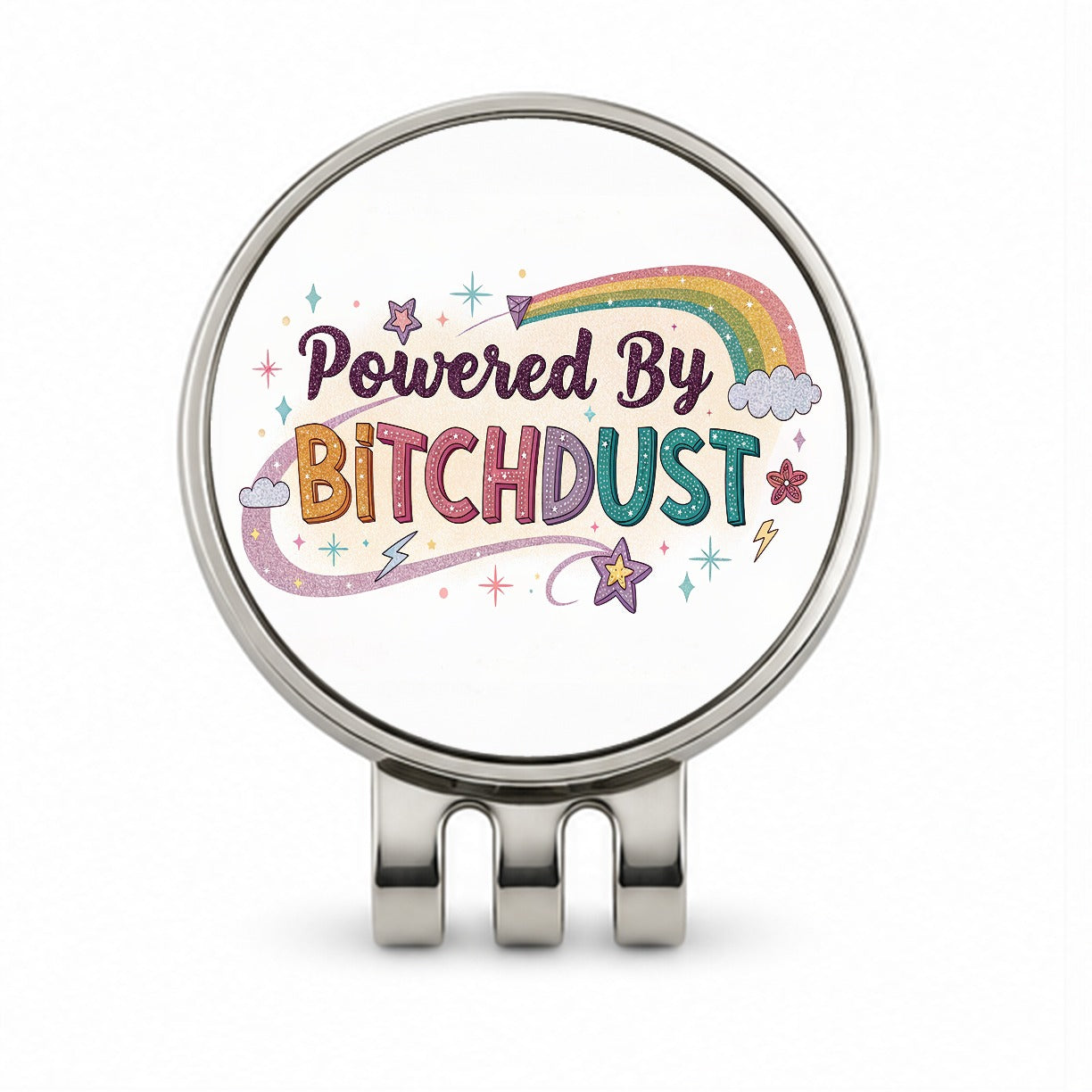 Powered By Bitchdust Sparkly Stars Rainbow Golf Hat Clip with Ball Marker