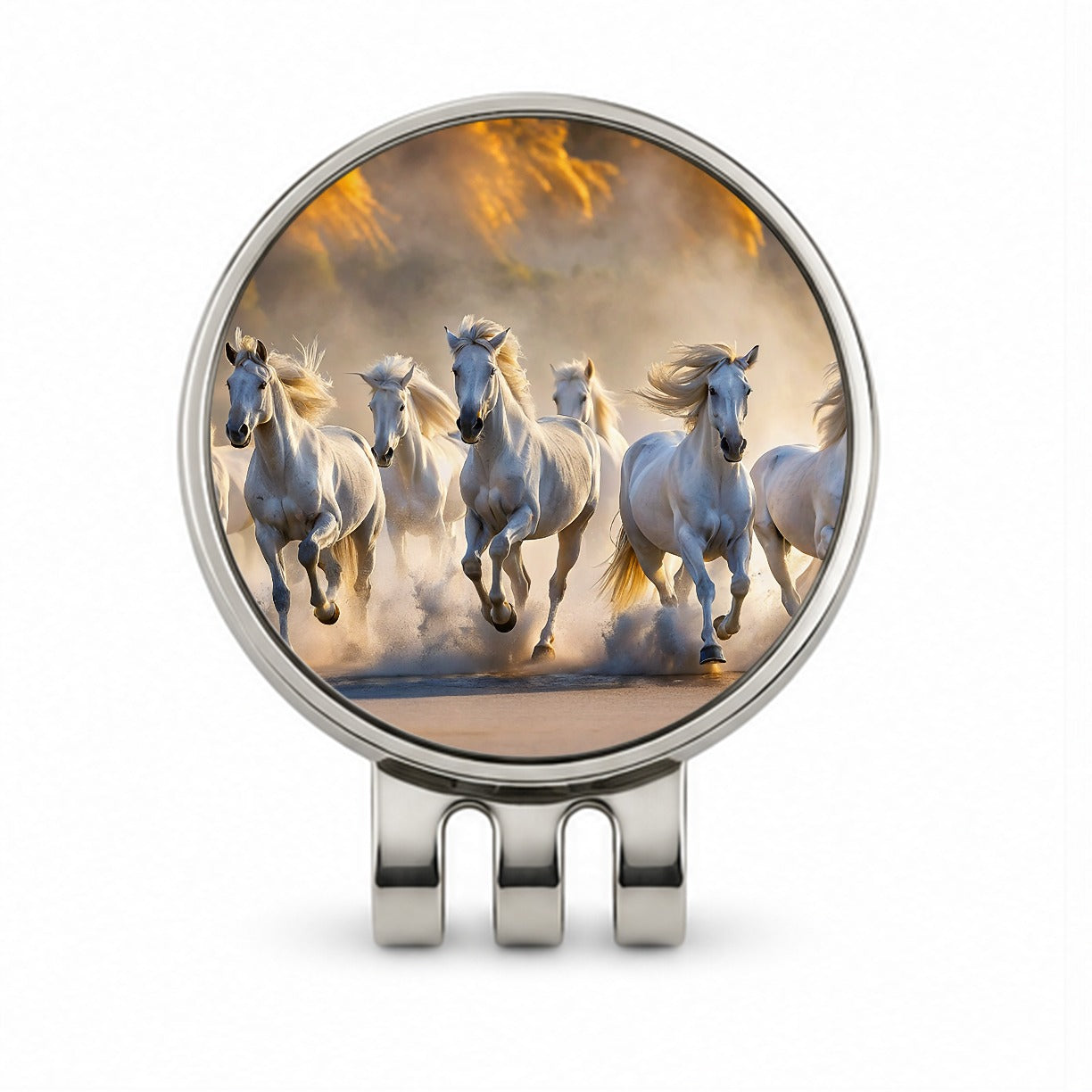 White Horses Galloping Out Of The Mist Golf Hat Clip with Ball Marker