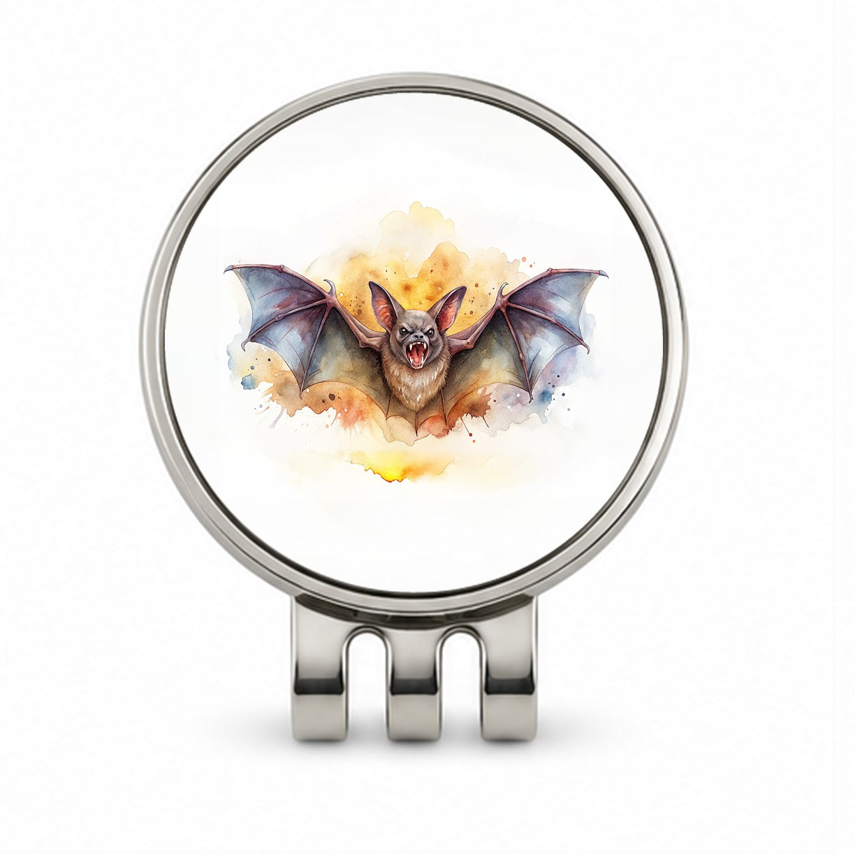 Angry Bat Watercolor Golf Hat Clip with Ball Marker