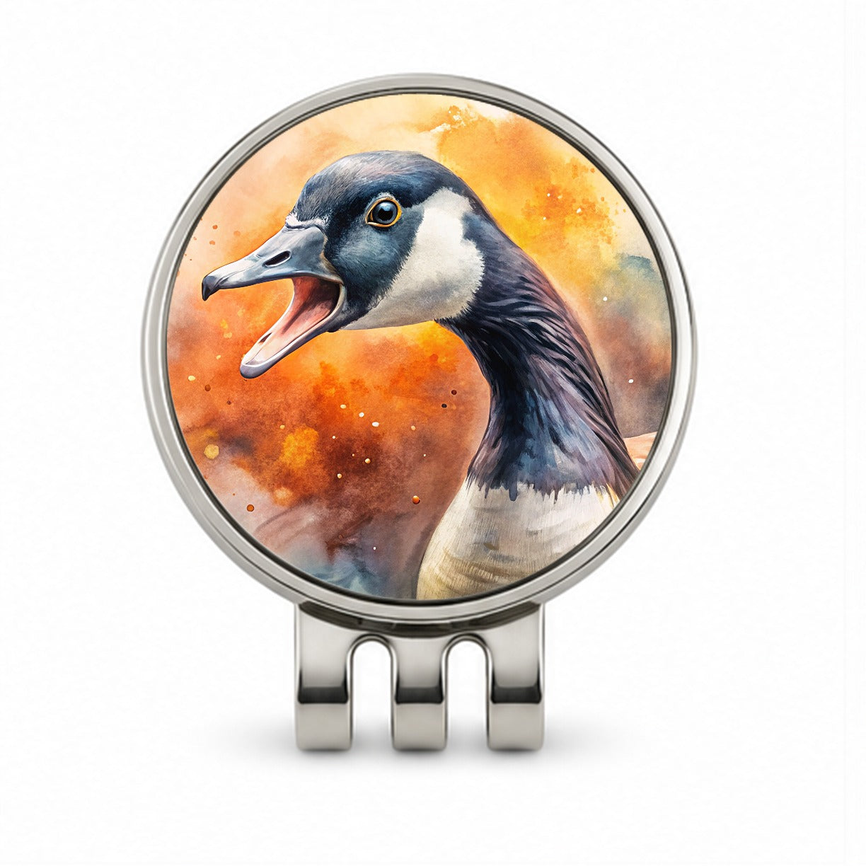 Angry Canadian Canada Goose Watercolor Golf Hat Clip with Ball Marker