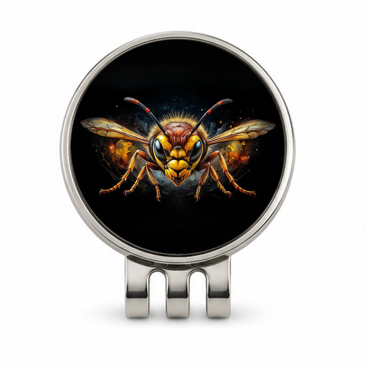 Angry Hornet Watercolor Golf Hat Clip with Ball Marker