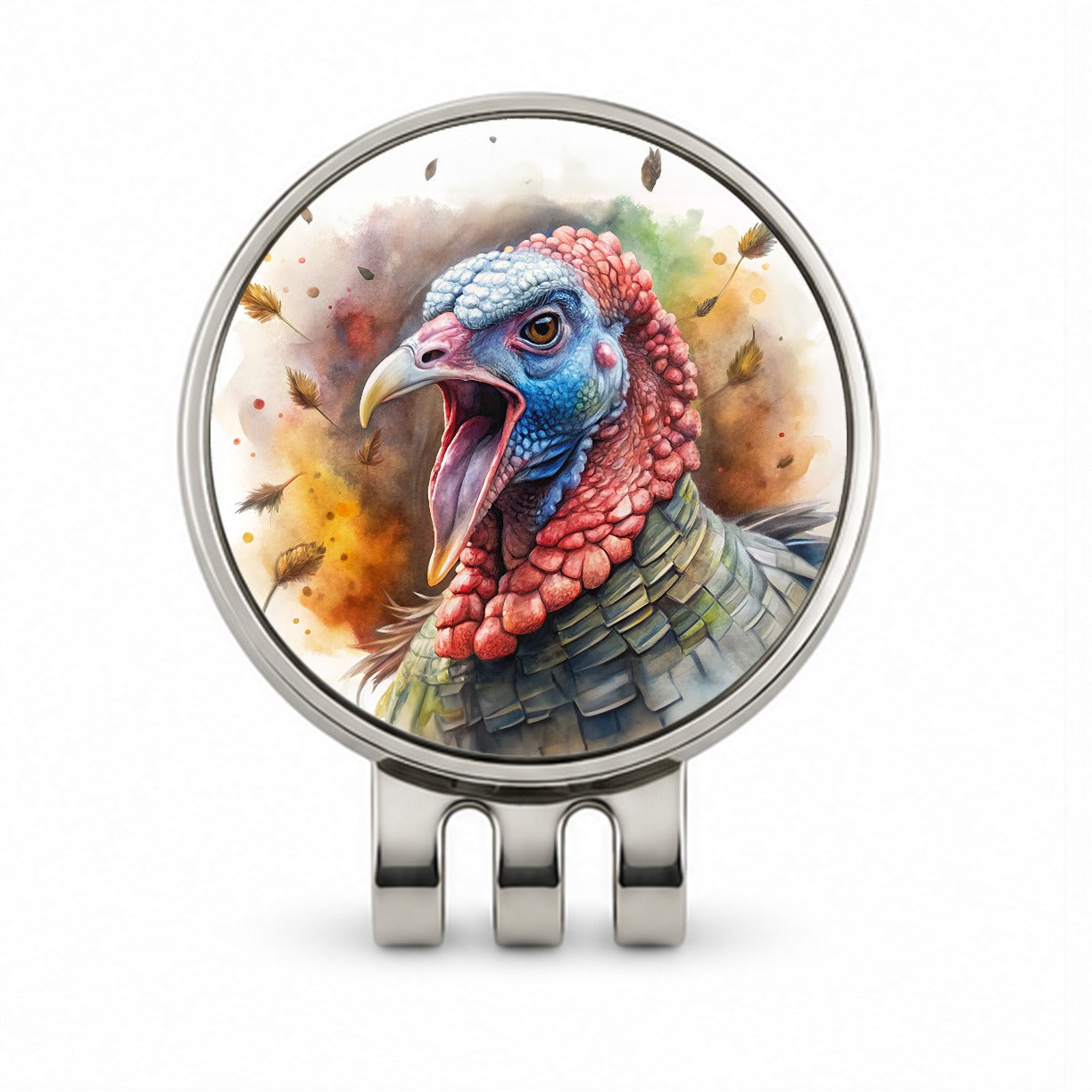Angry Male Tom Gobbler Turkey Watercolor Golf Hat Clip with Ball Marker