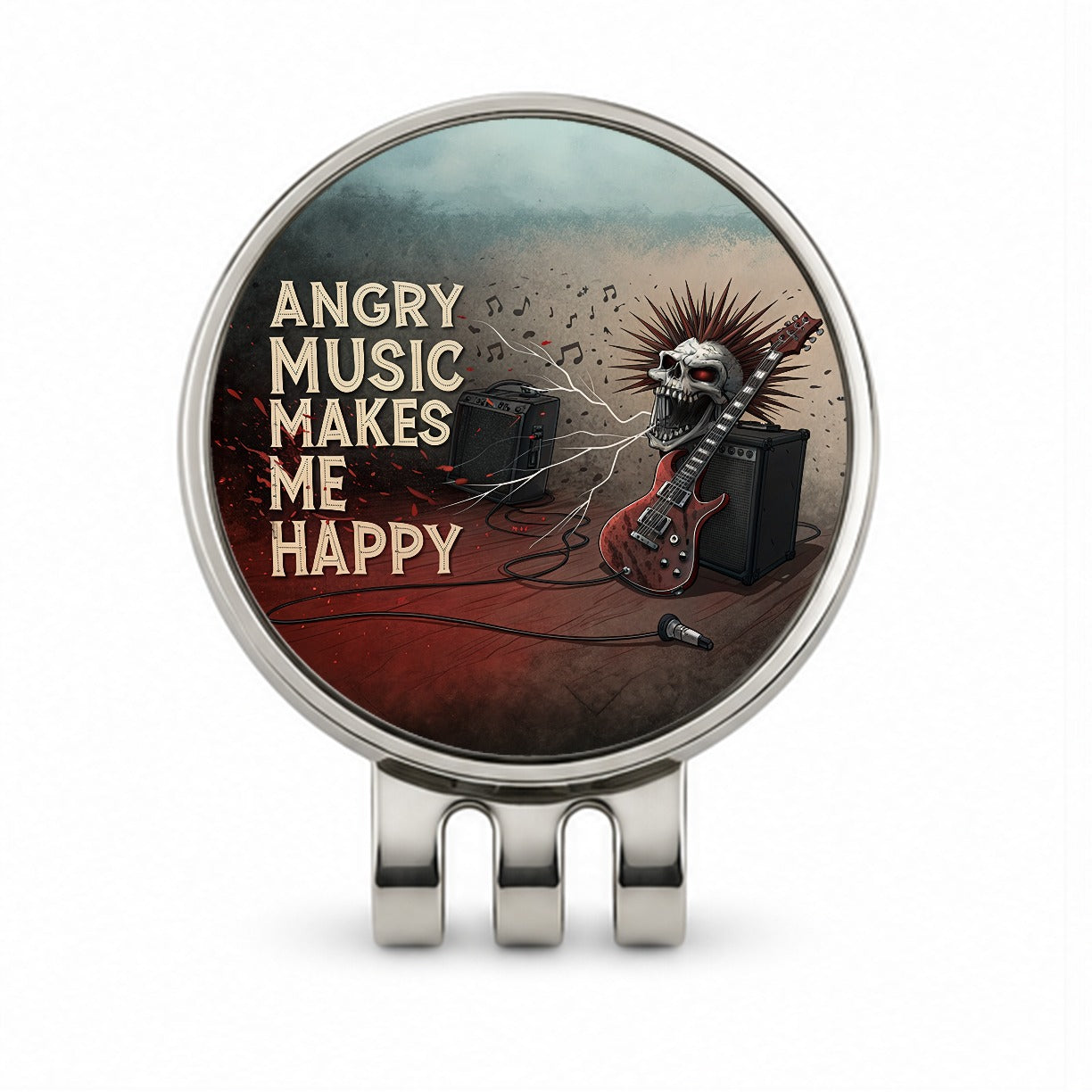 Angry Music Makes Me Happy Heavy Metal Rock and Roll Golf Hat Clip with Ball Marker