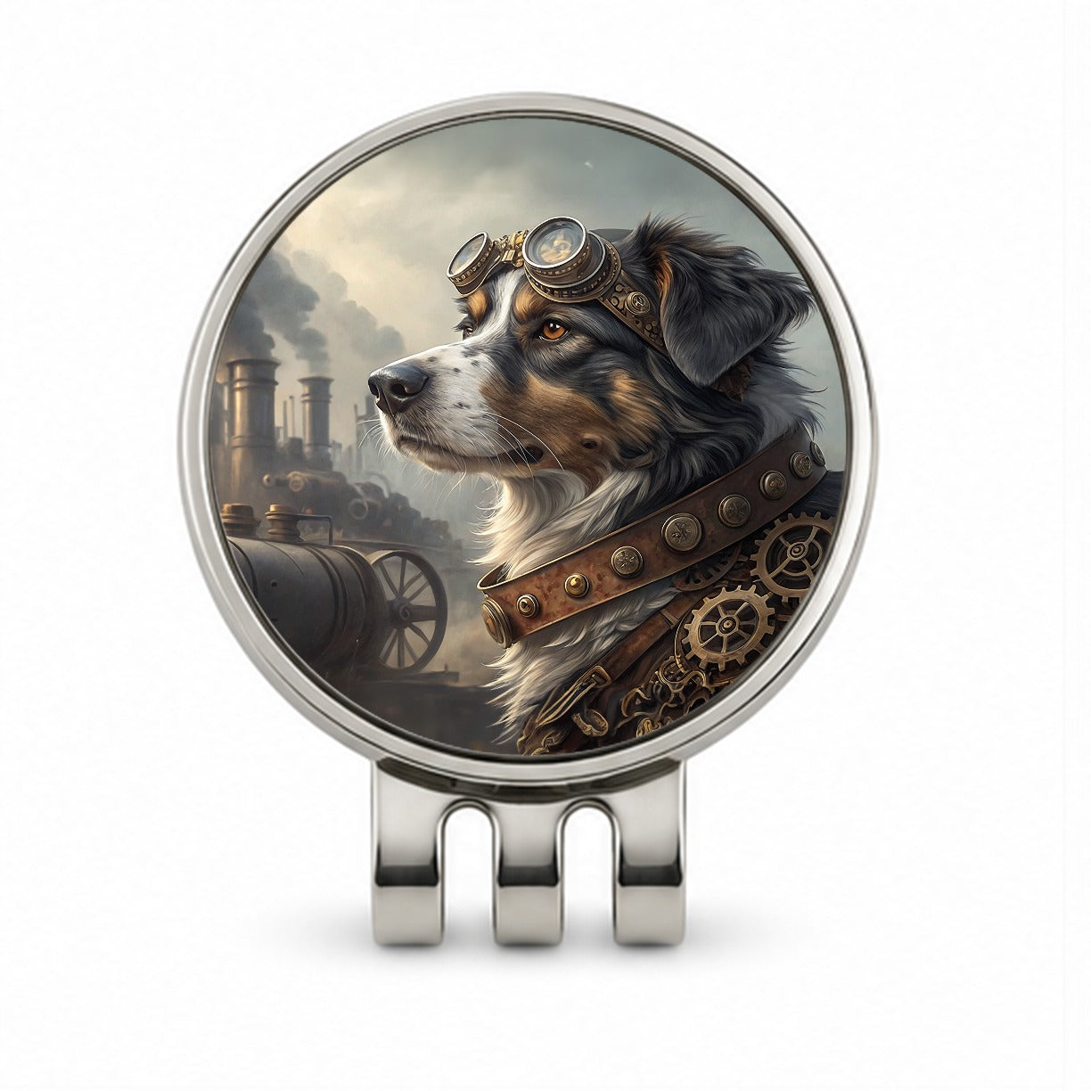 Australian Shepherd Dog Steampunk Golf Hat Clip with Ball Marker