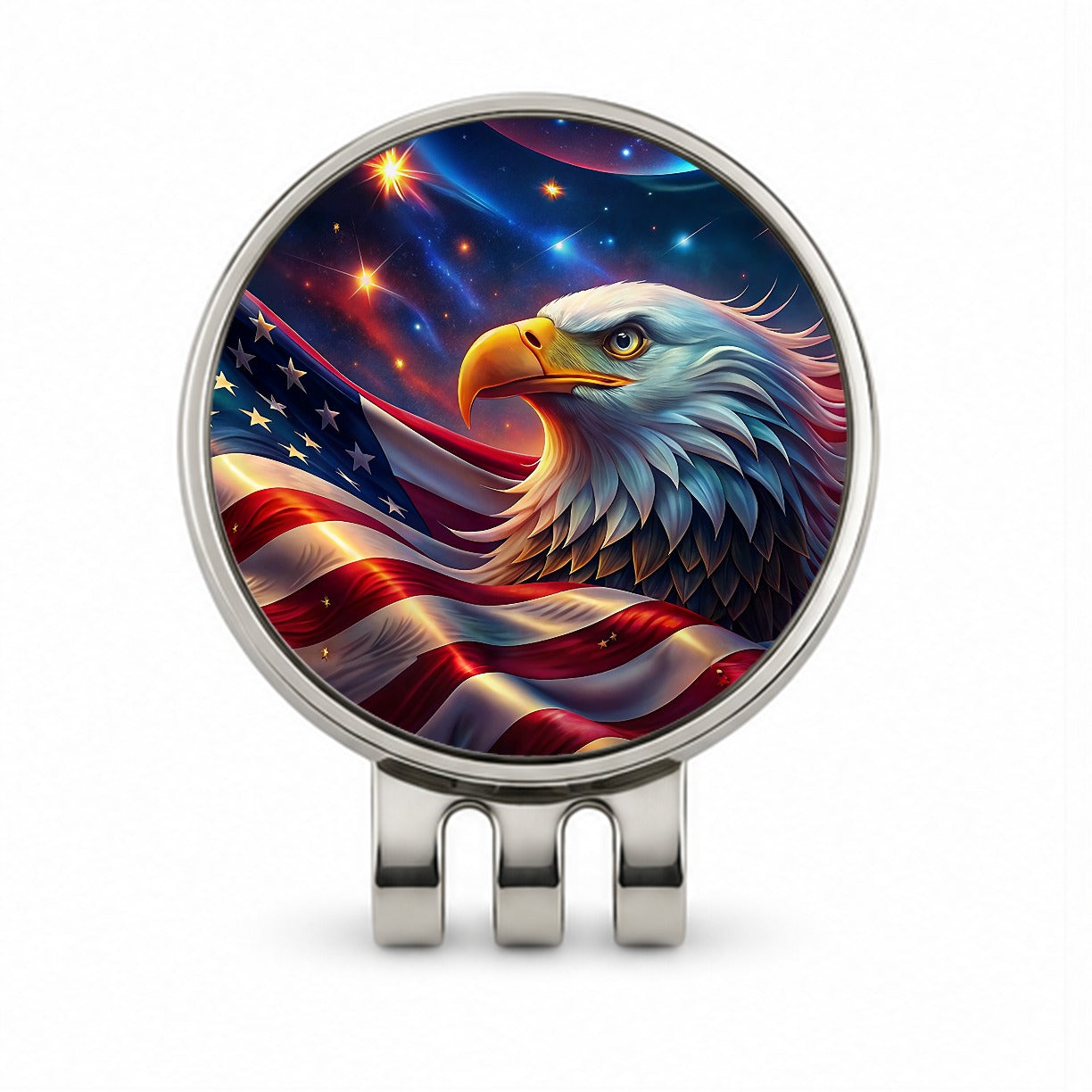 Awesome Patriotic American Flag and Bald Eagle Golf Hat Clip with Ball Marker