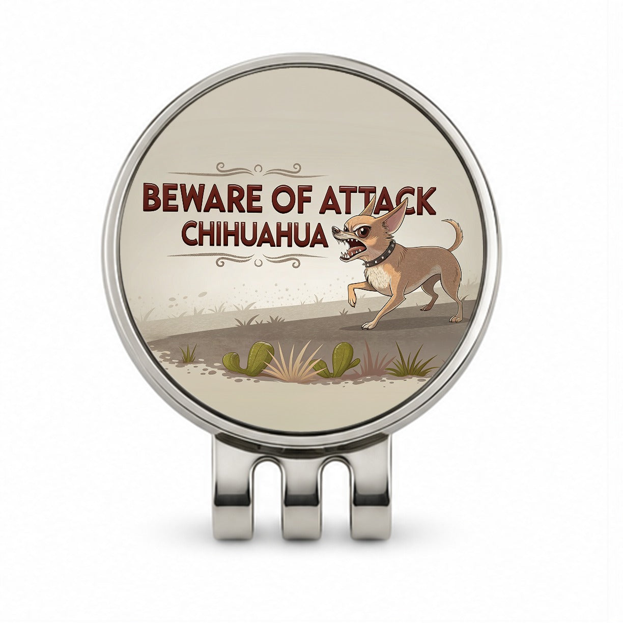 Beware Of Attack Chihuahua Dog Funny Golf Hat Clip with Ball Marker