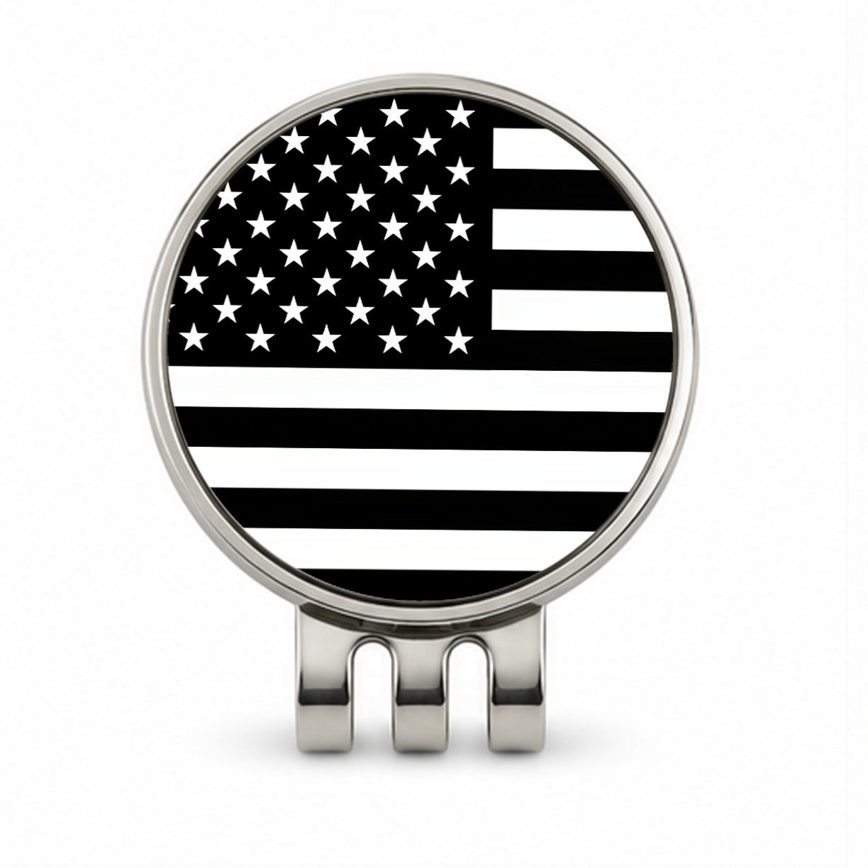 Black and White United States US American Flag Golf Hat Clip with Ball Marker