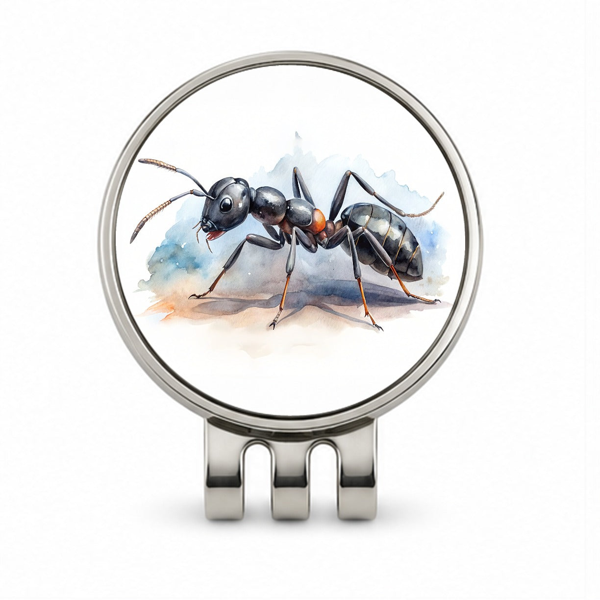 Black Carpenter Ant Watercolor Golf Hat Clip with Ball Marker